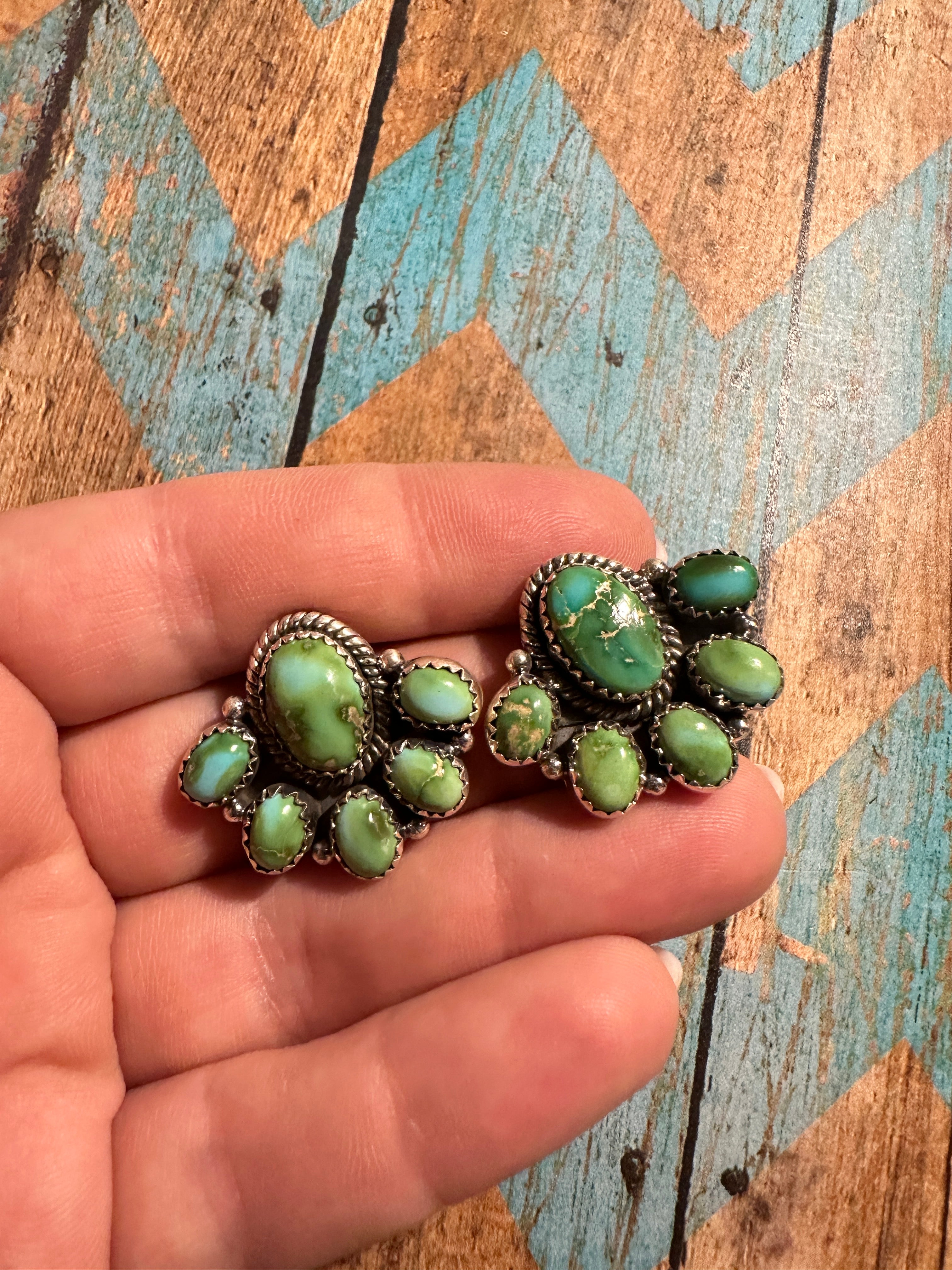 Handmade Sonoran Mountain Turquoise and Sterling Silver Post Earrings MORE GREENS