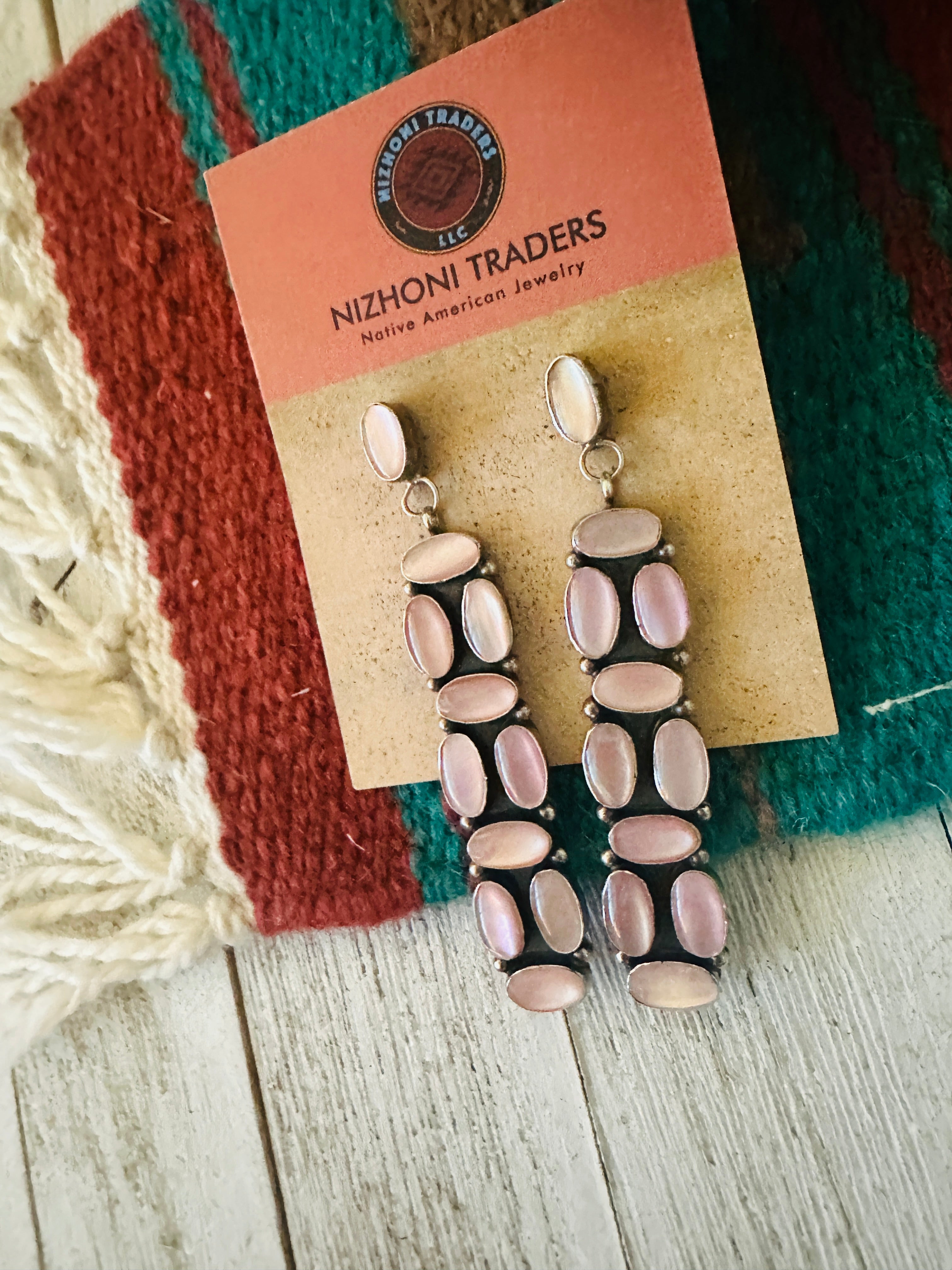 Navajo Mother of Pearl & Sterling Silver Dangle Earrings