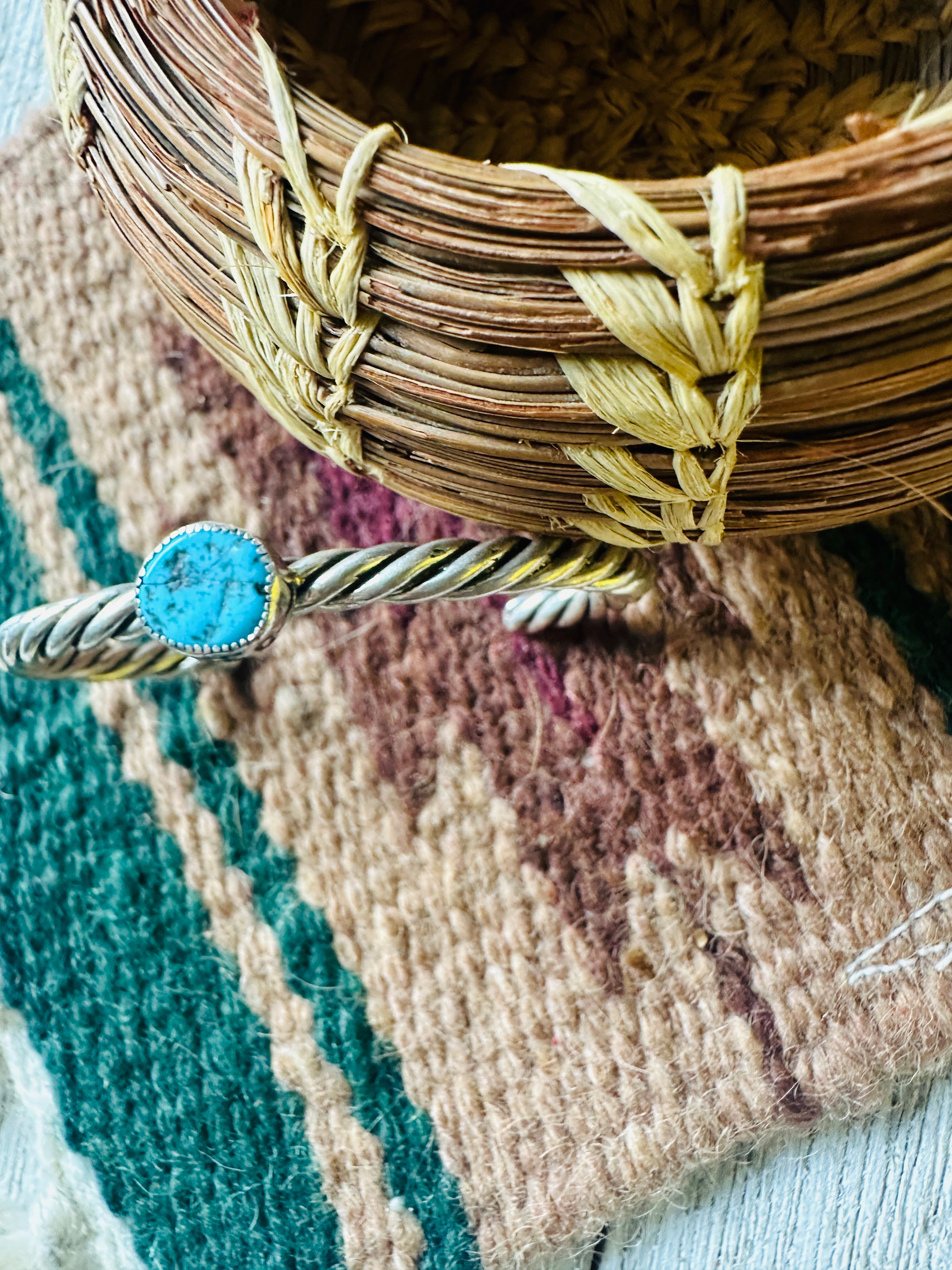 Navajo Twisted Sterling Silver & Kingman Turquoise Cuff Bracelet