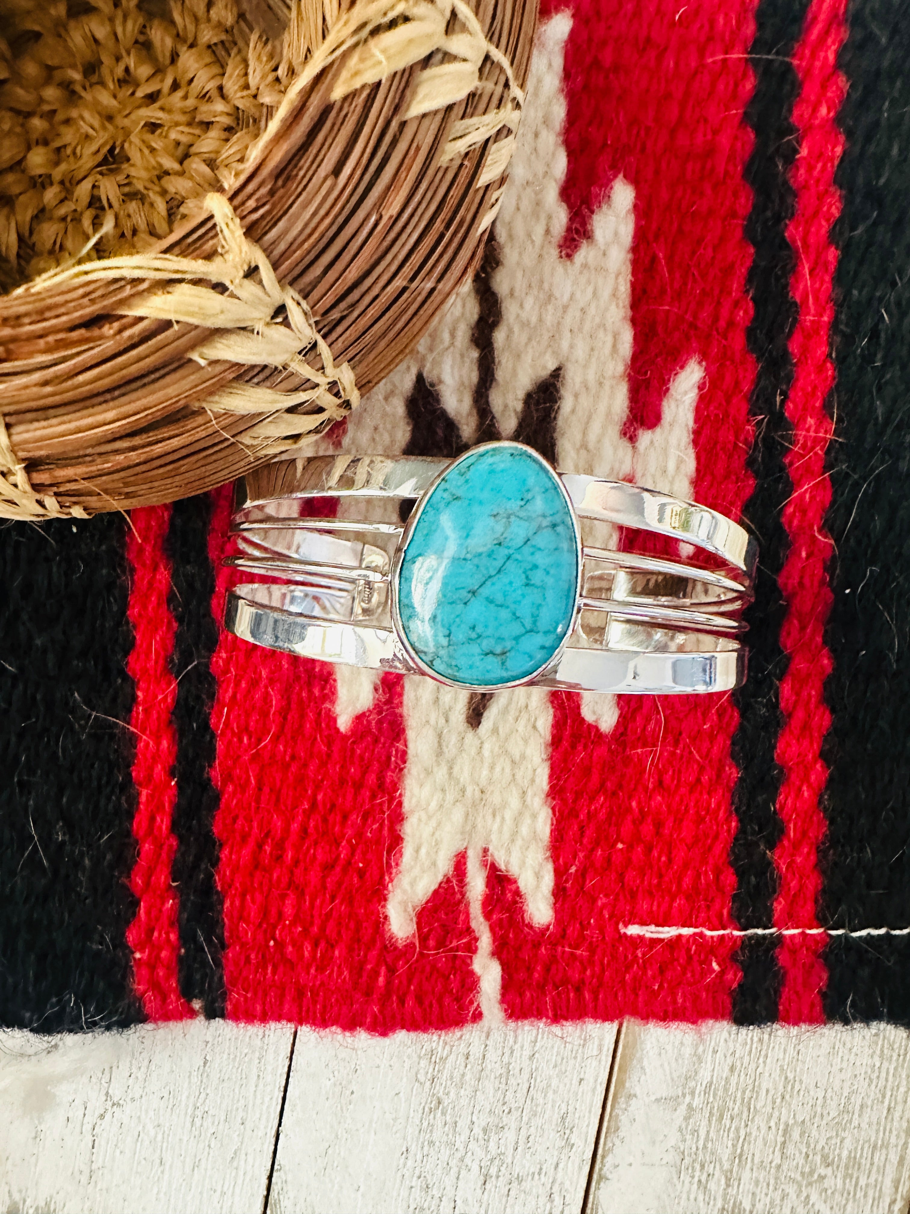 Navajo Kingman Turquoise & Sterling Silver Cuff Bracelet