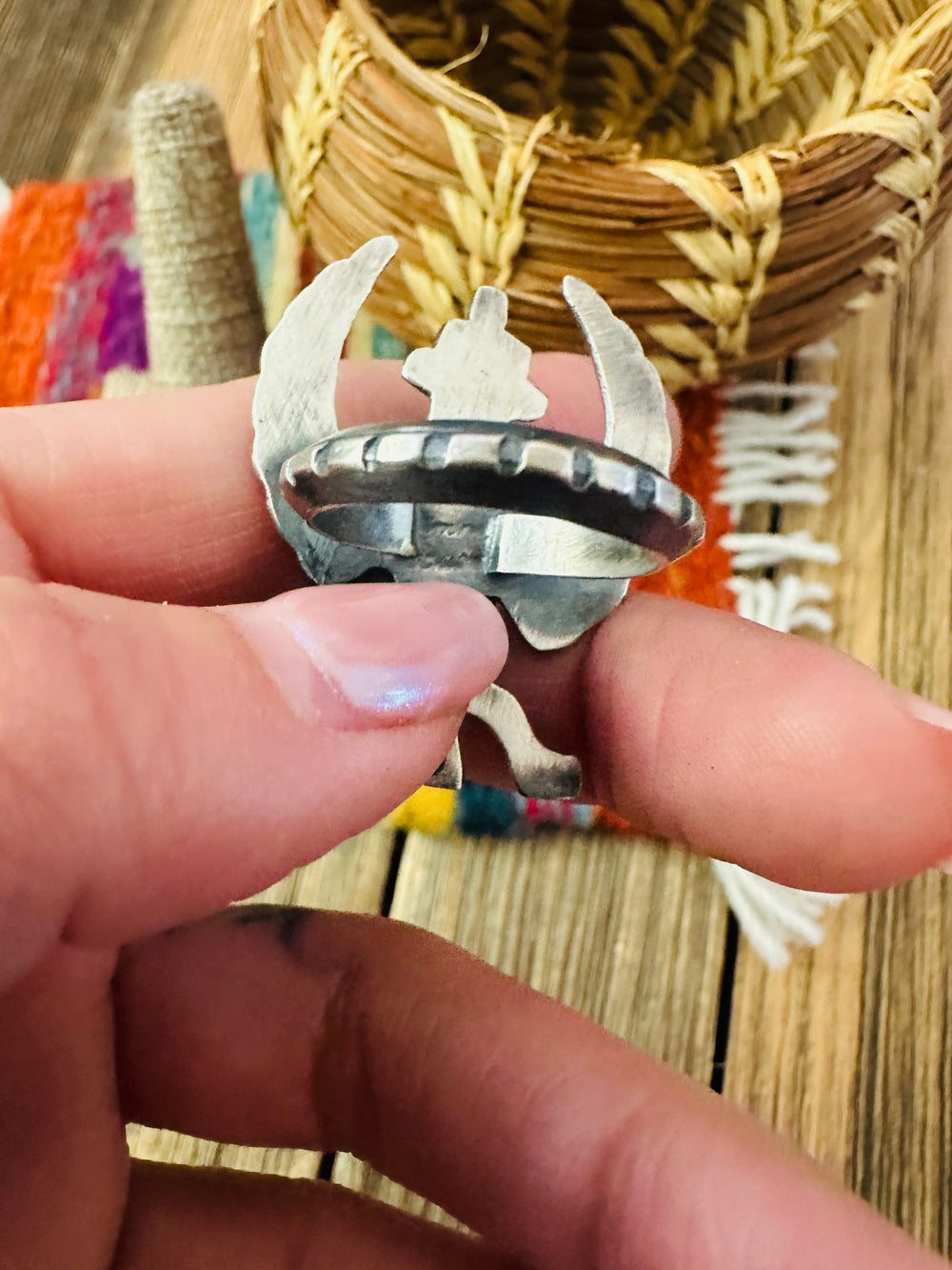 Handcrafted Turquoise and Sterling Silver Thunderbird Ring size 8 by Chimney Butte