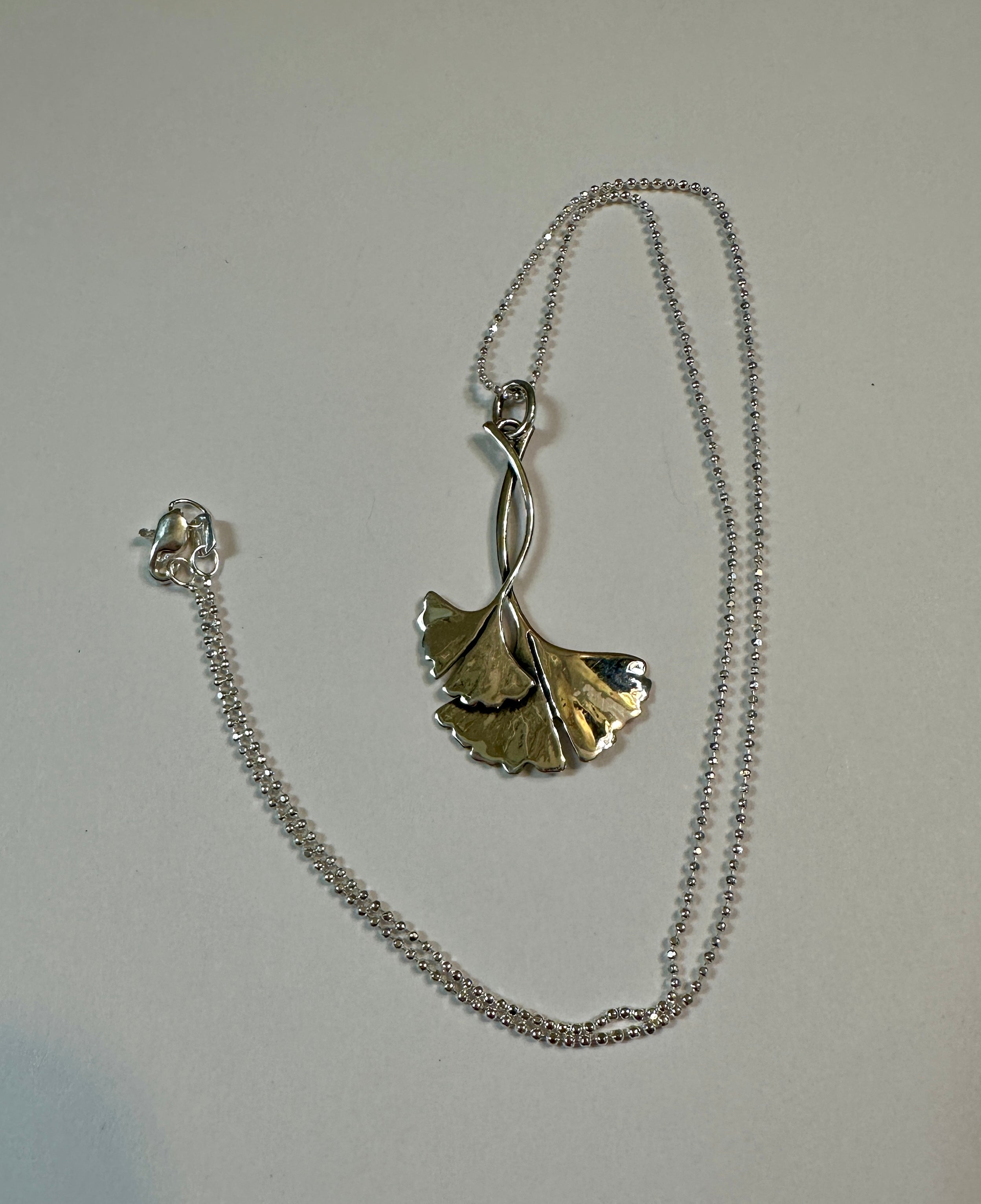 Sterling Silver Ginkgo Leaf Pendant Necklace