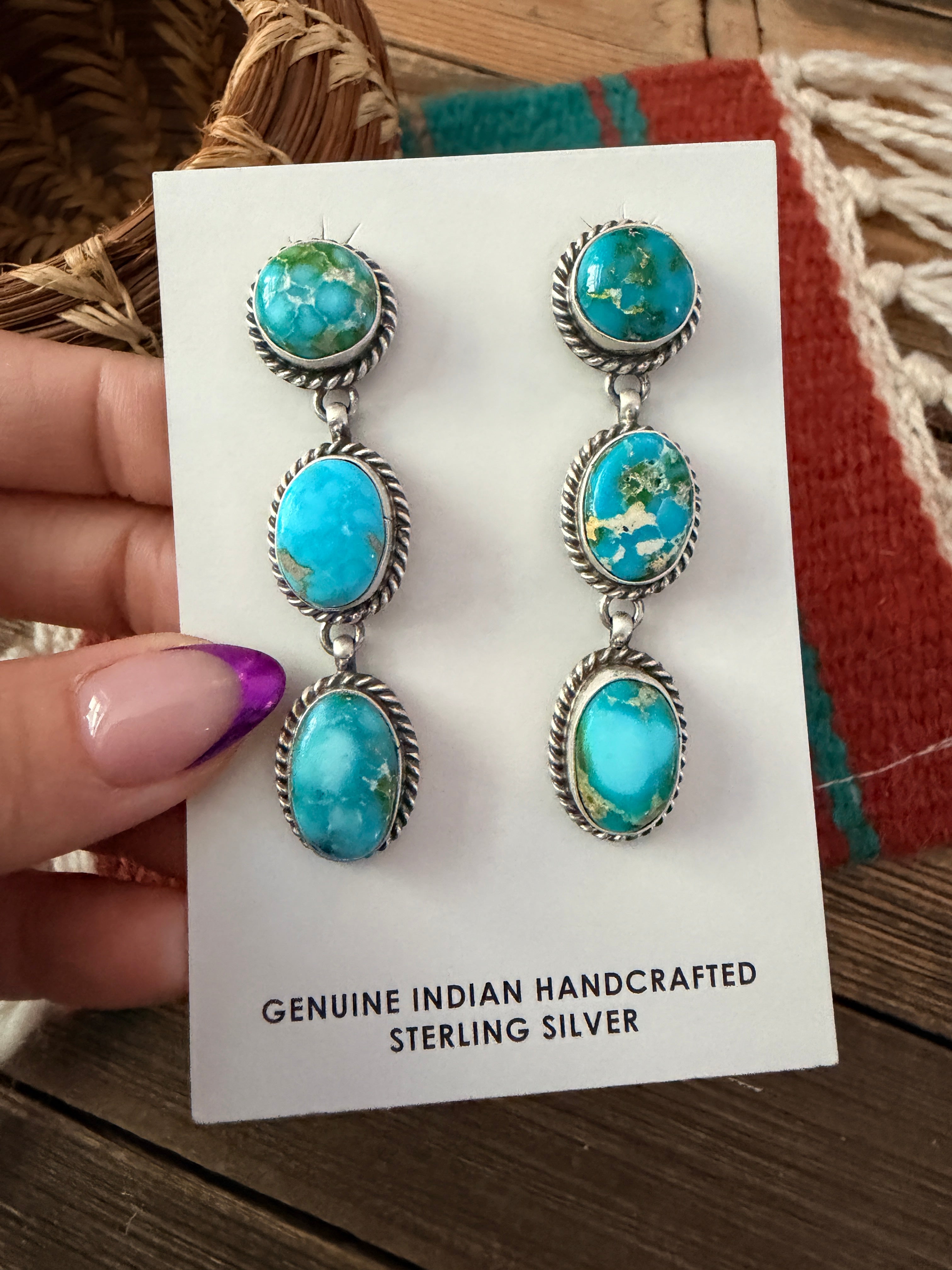 Handcrafted Sonoran Mountain Turquoise & Sterling Silver Dangle Earrings