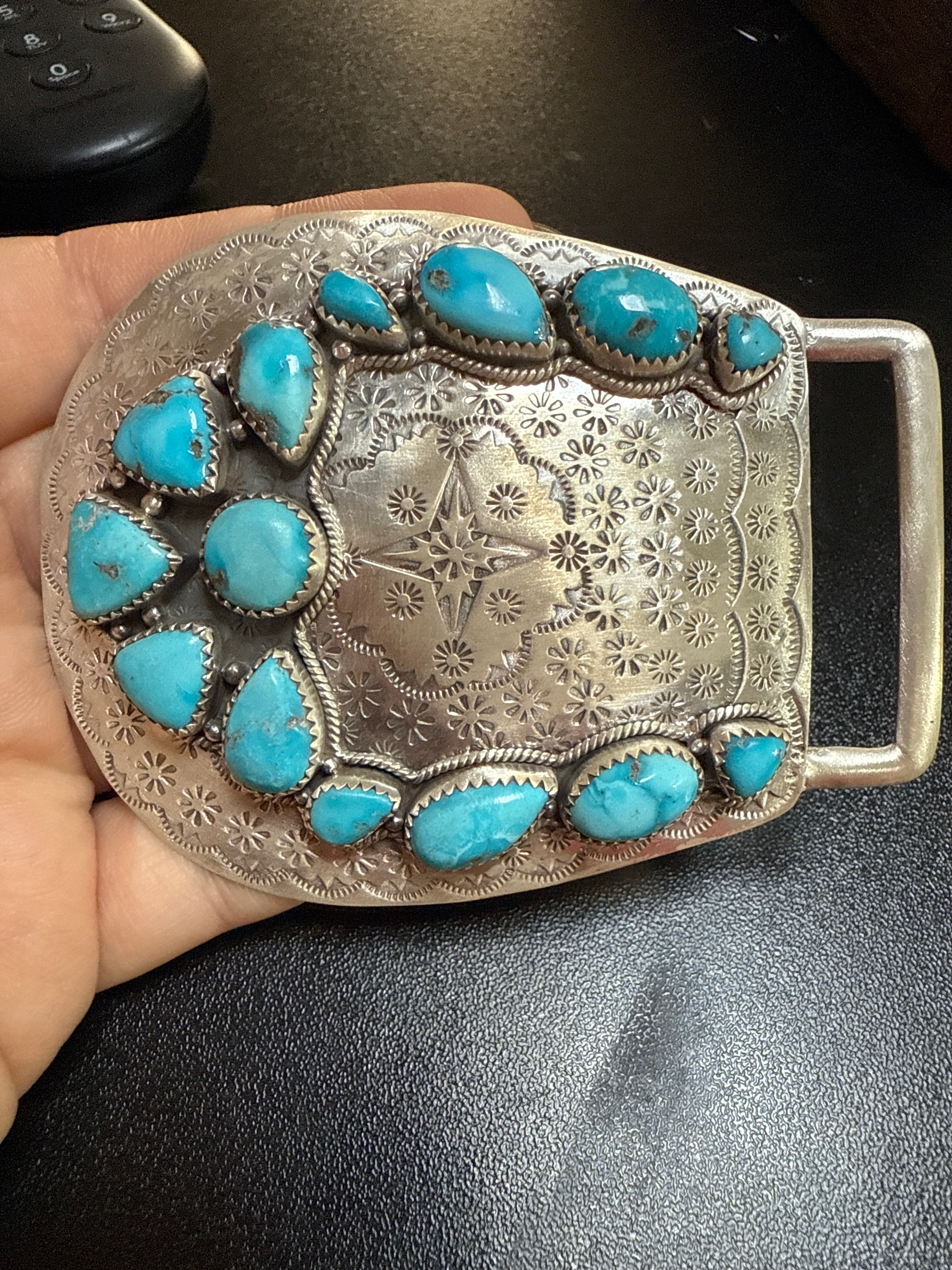 Handmade Sterling Silver Multi Stone Buckle with Signed Nizhoni