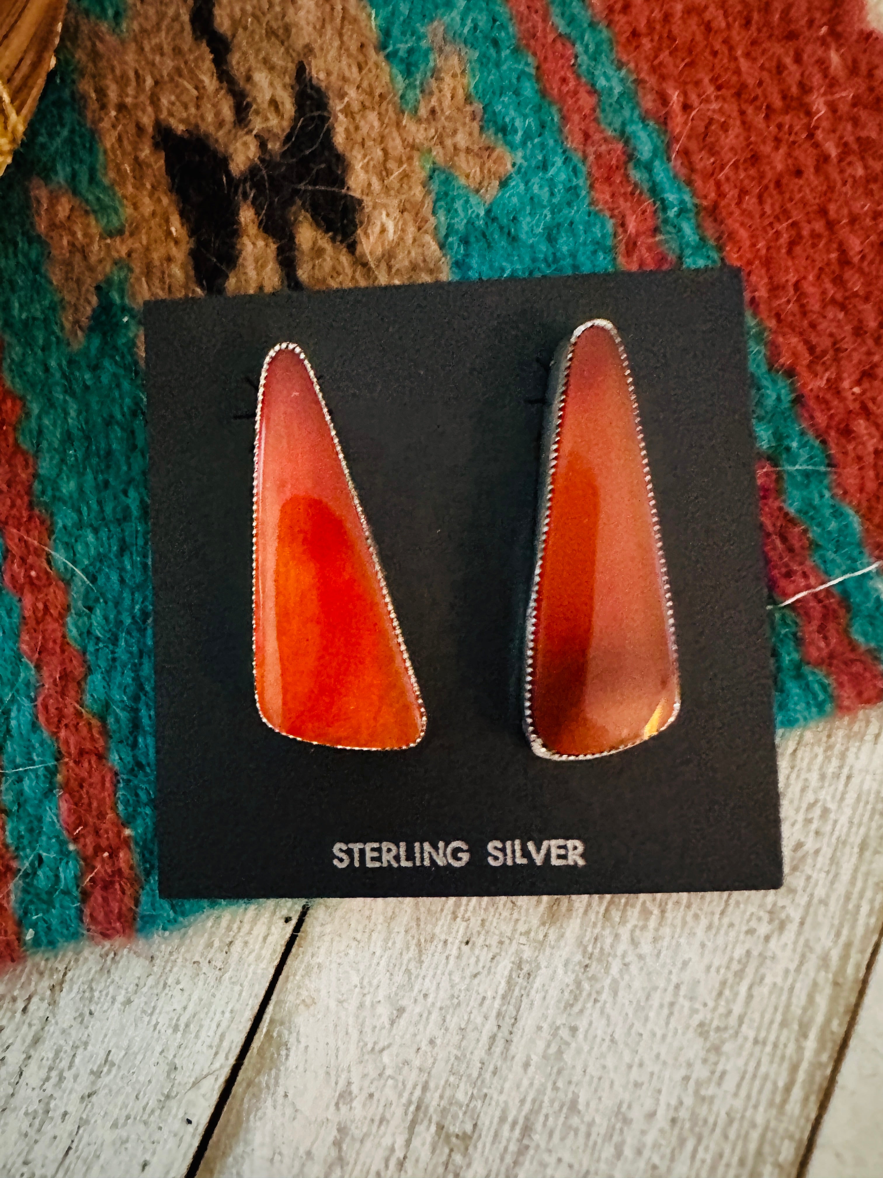 Navajo Jasper Sterling Silver Post Earrings Signed