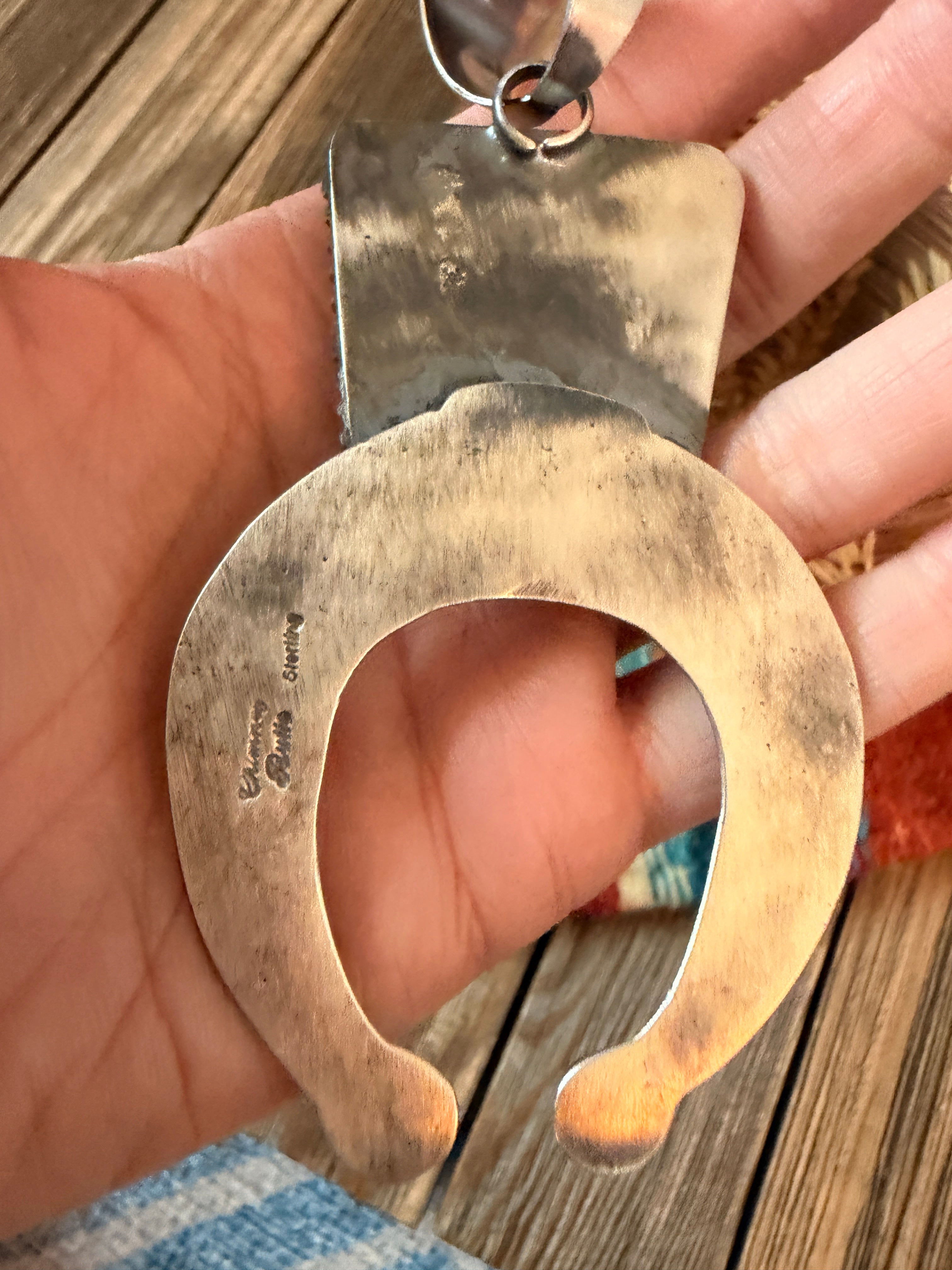 Handcrafted Sterling Silver & Number 8 Turquoise Naja Pendant by Chimney Butte
