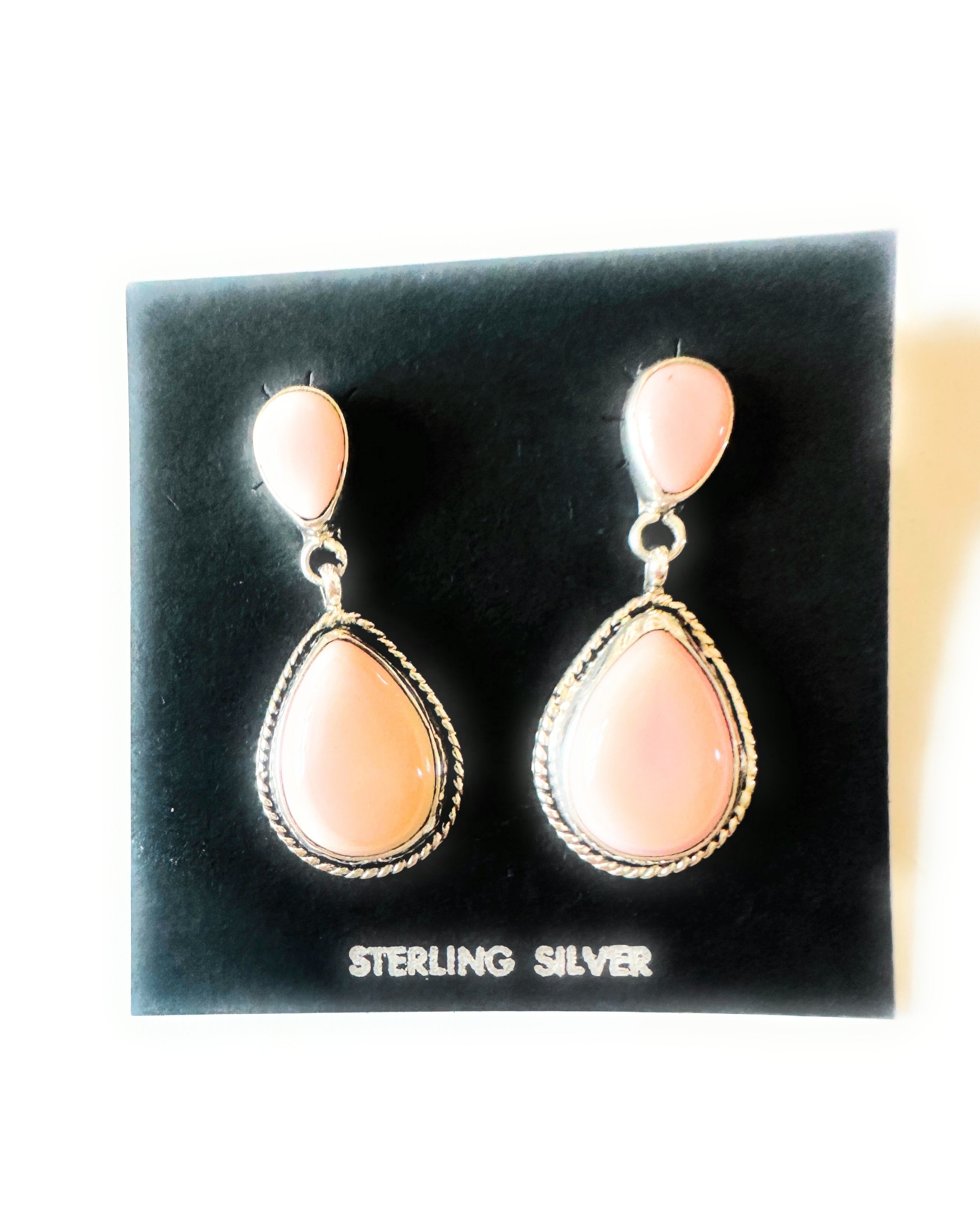 Navajo Sterling Silver & Queen Pink Conch Dangle Earrings