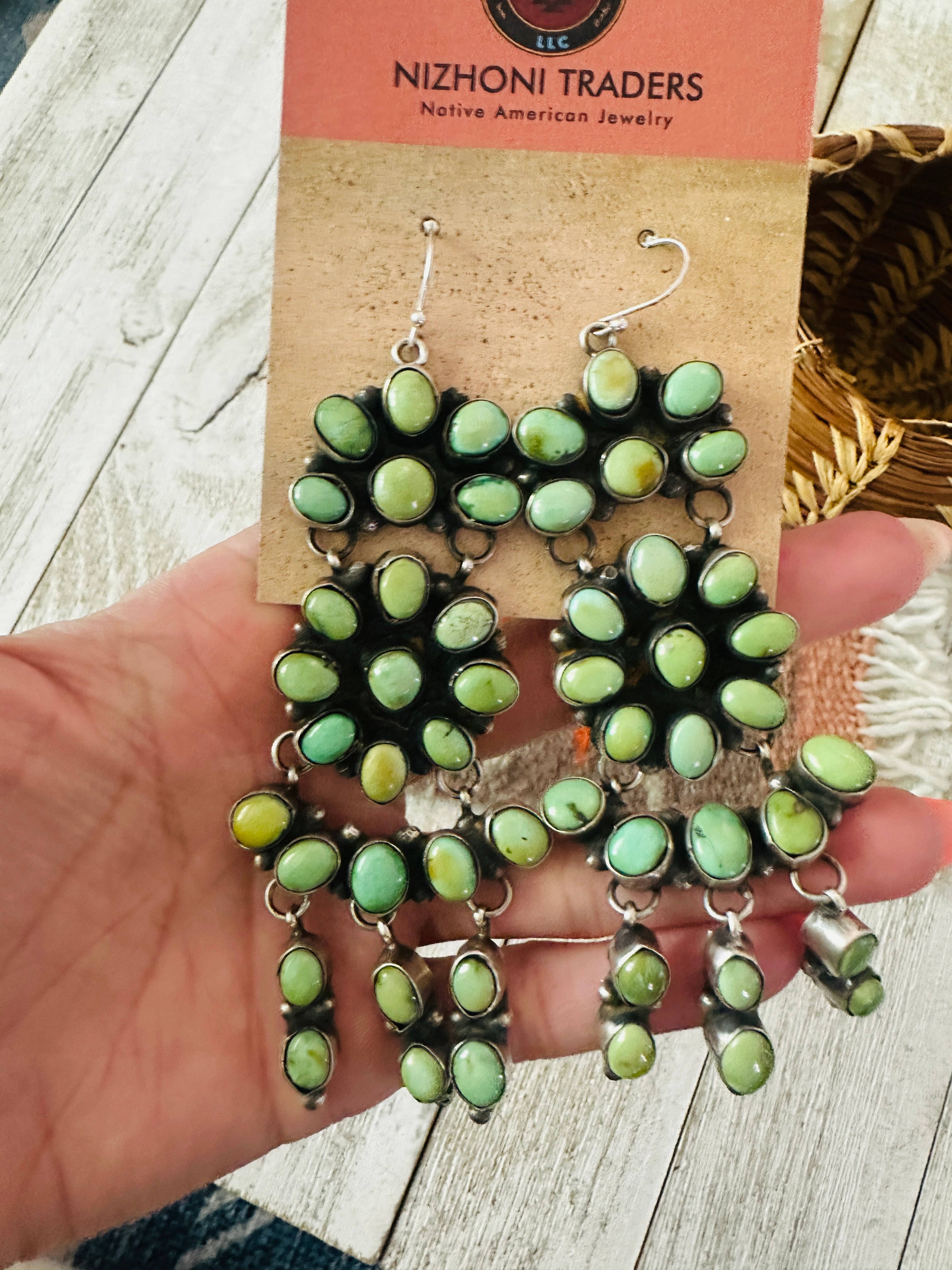 Handcrafted Carico Lake Turquoise & Sterling Silver Cluster Dangle Earrings by Ella Peter