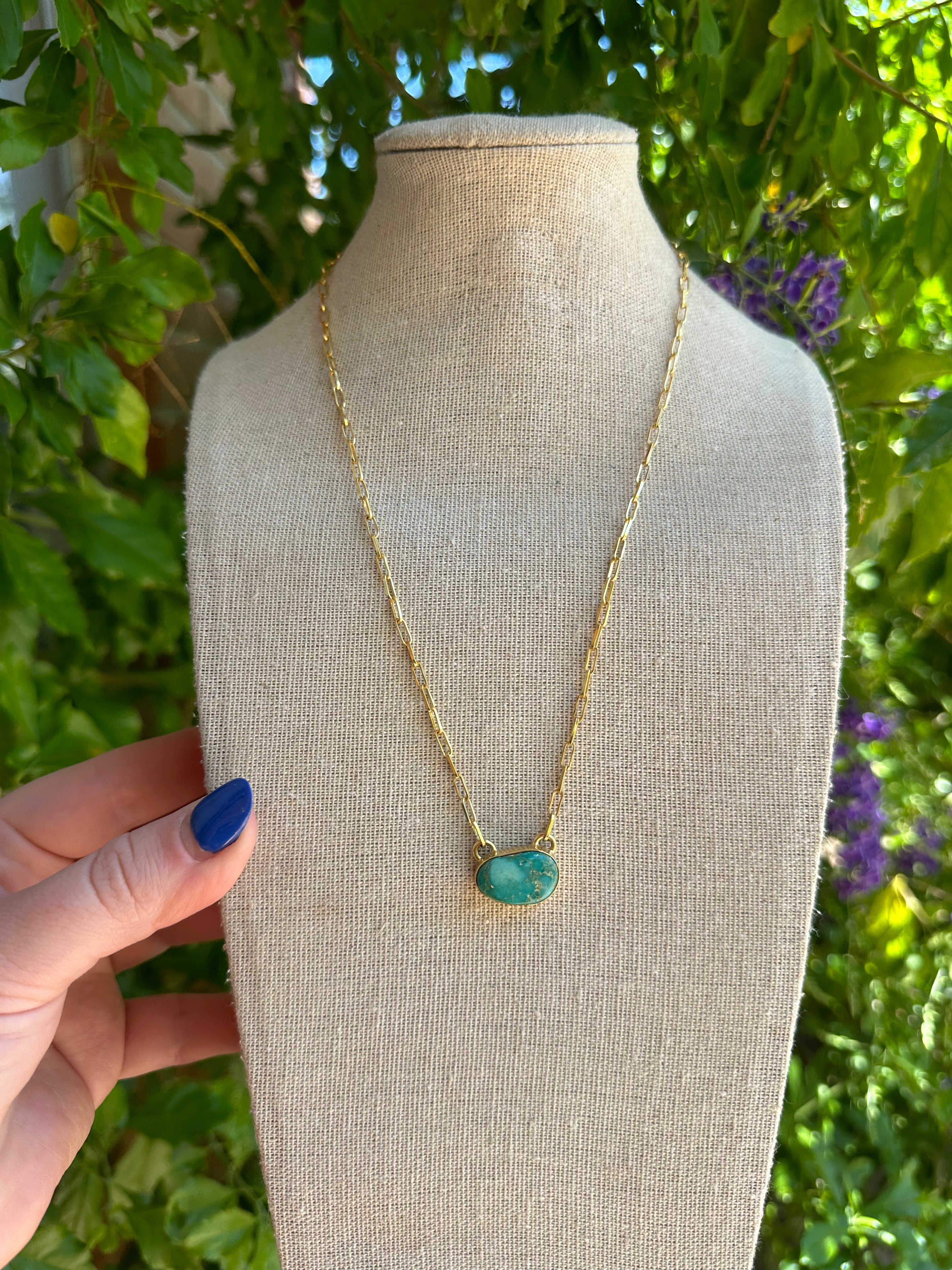 “The Golden Collection” THE JUPITER Handmade Natural Turquoise 14k Gold Plated Sterling Silver Necklace