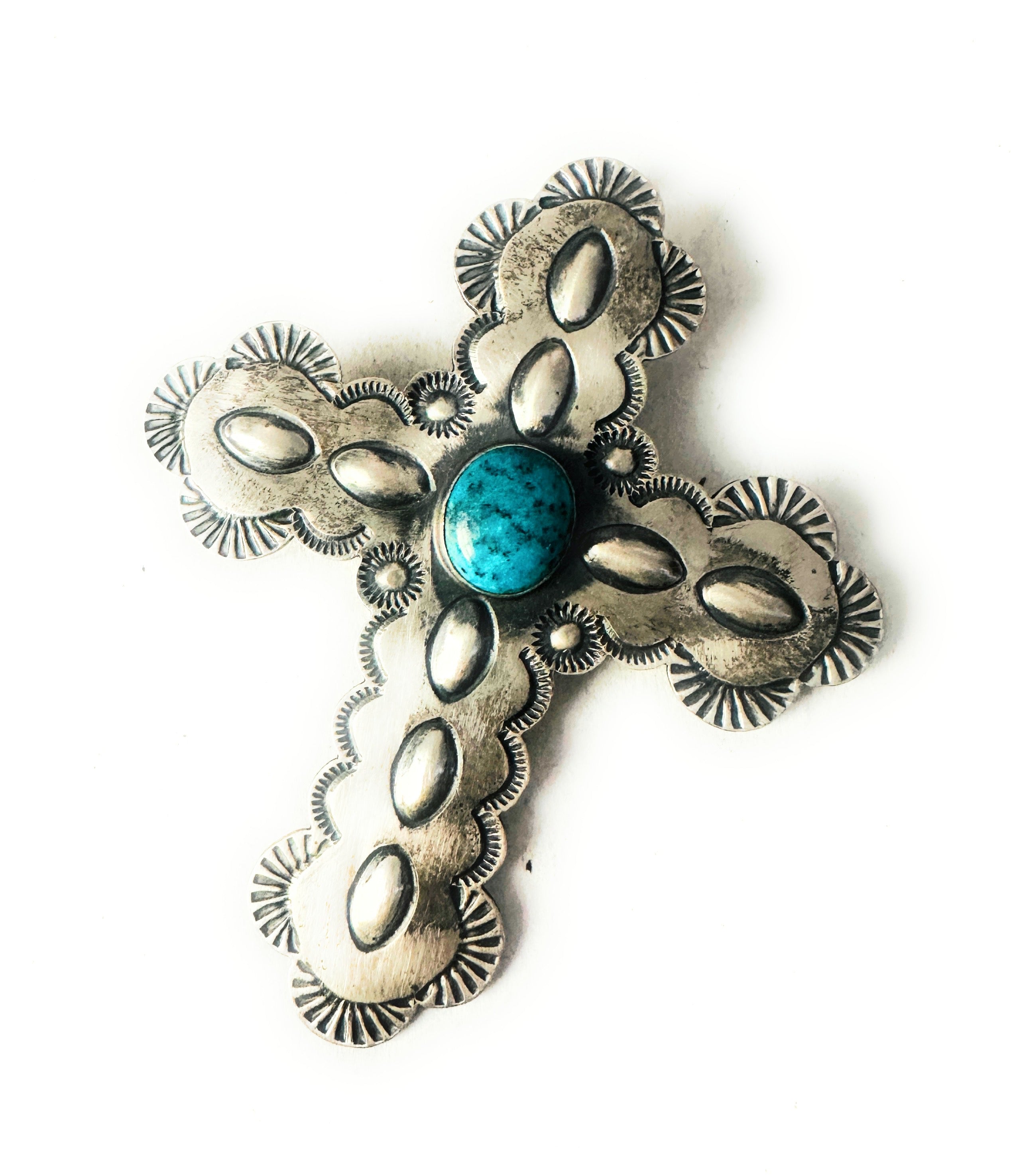 Navajo Turquoise & Sterling Silver Cross Pendant