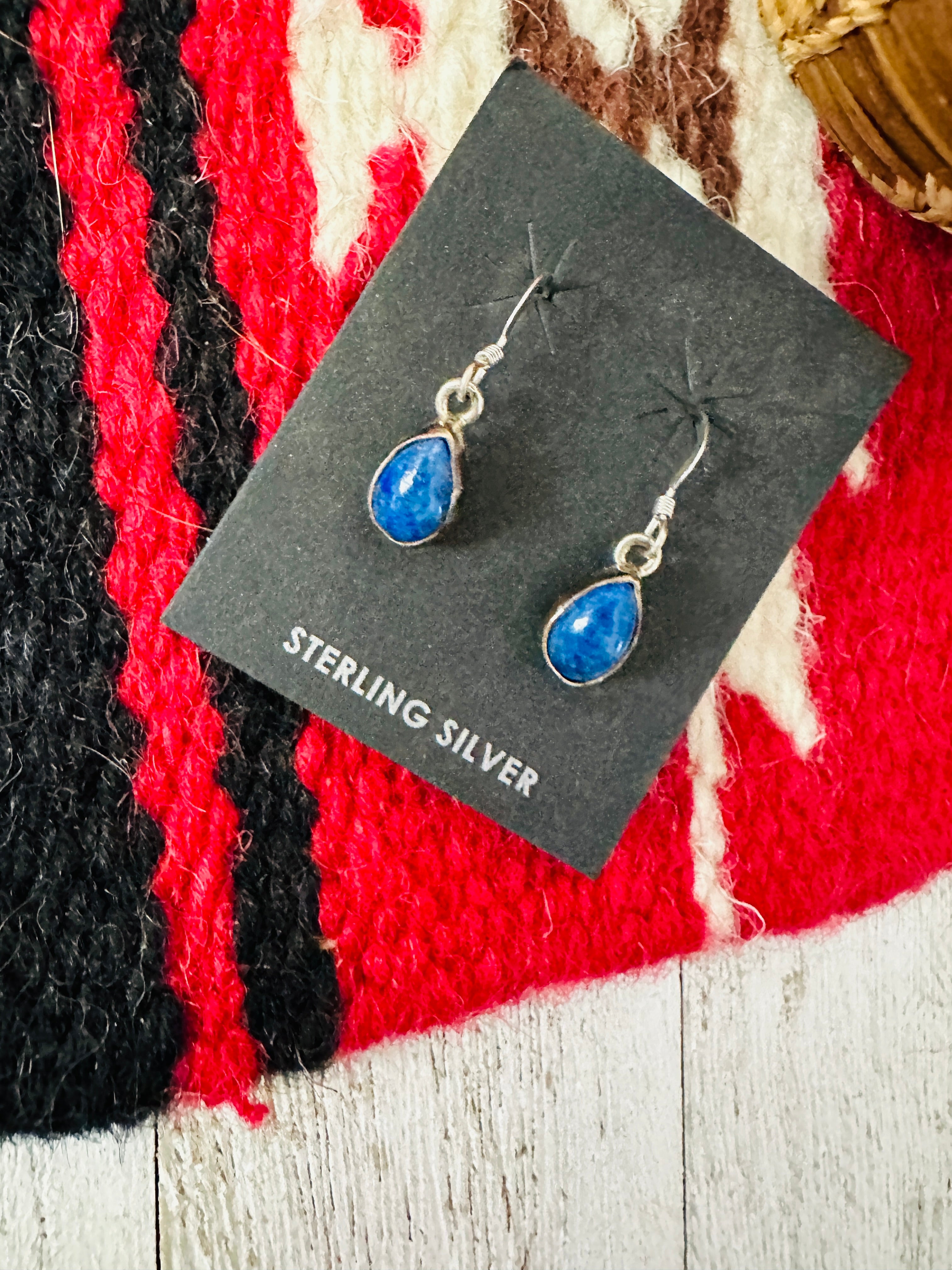 Navajo Lapis and Sterling Silver Dangle Earrings Signed