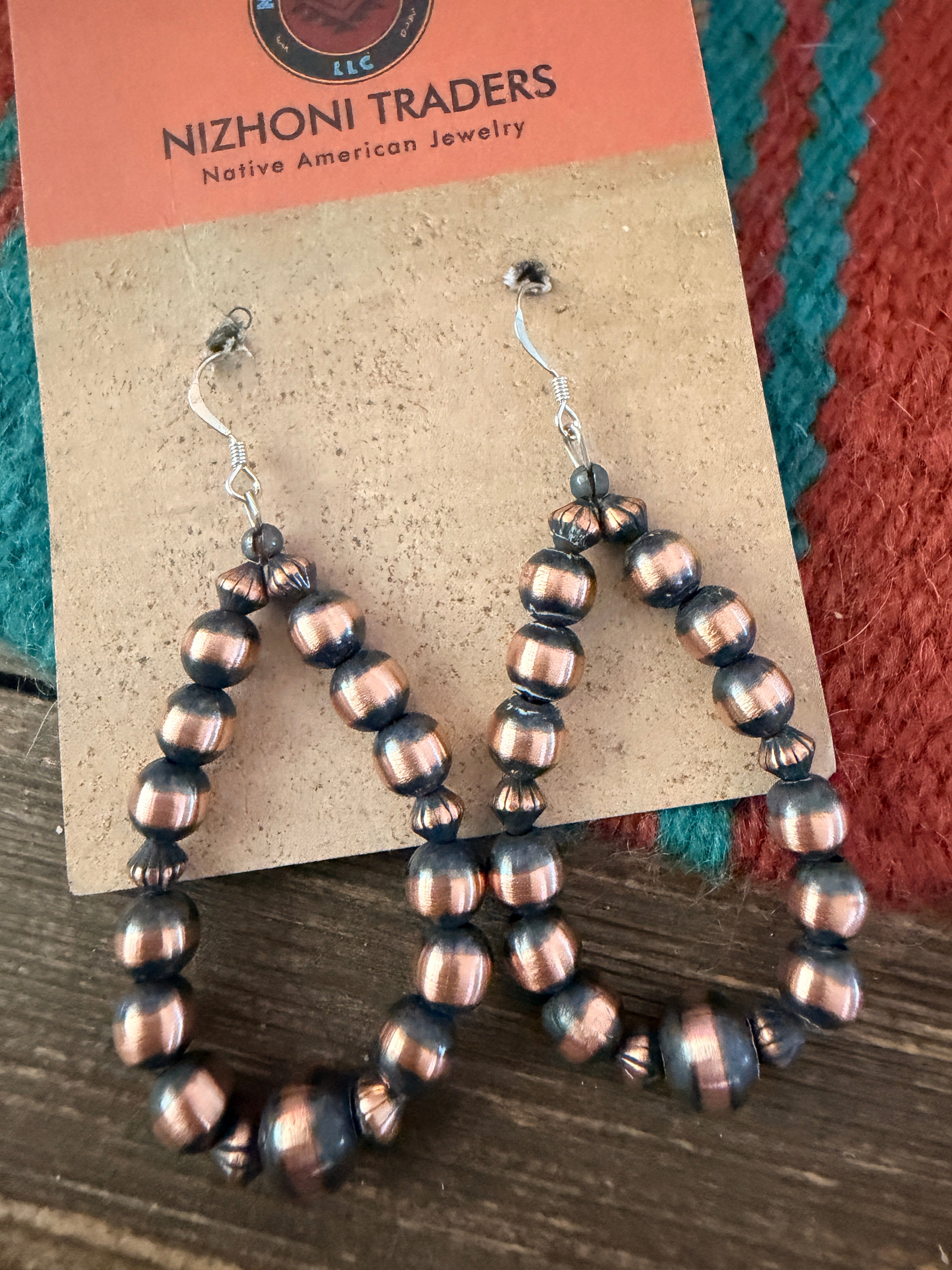 Handcrafted Copper Beaded Dangle Hoop Earrings