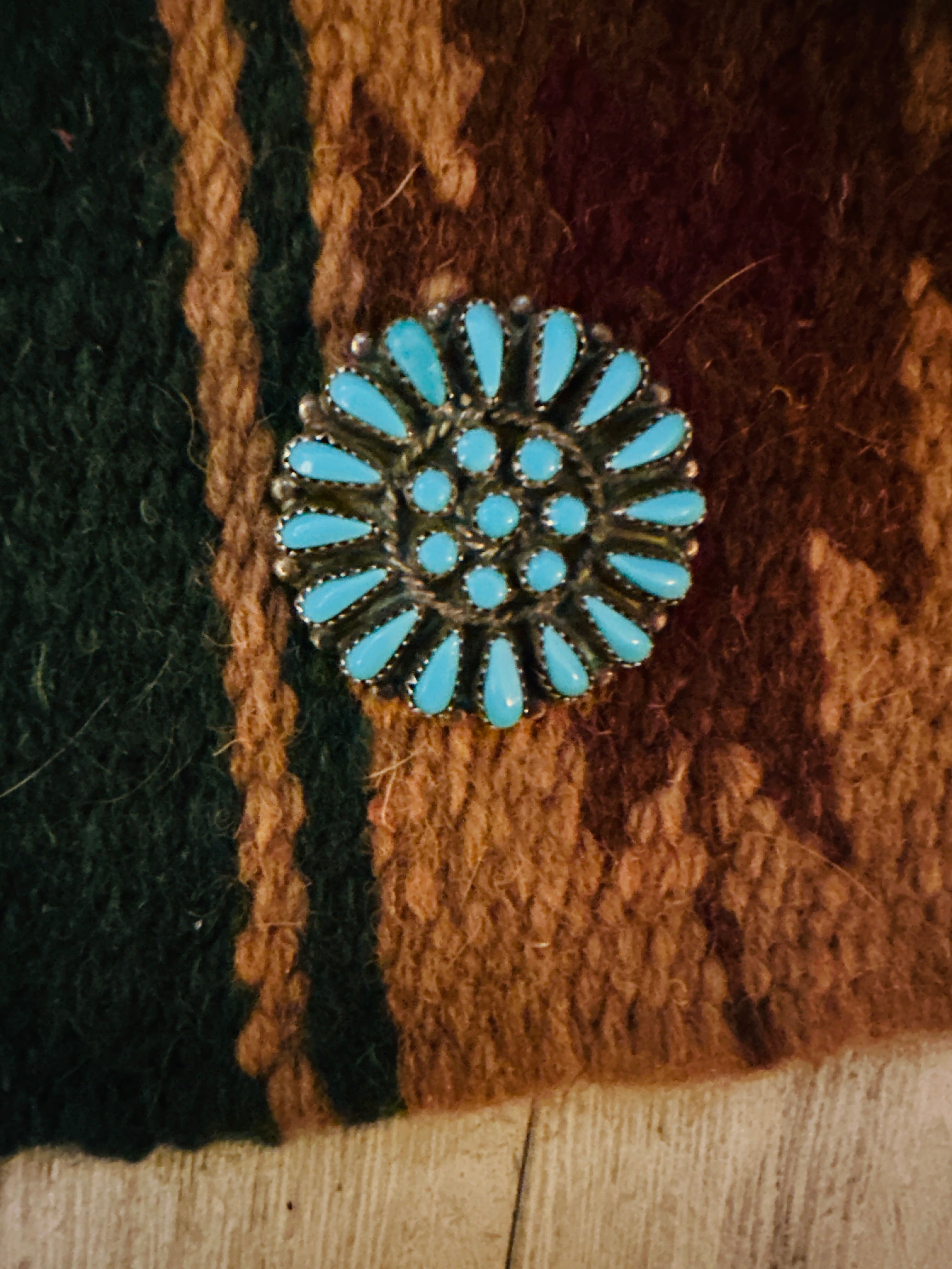 Vintage Navajo Turquoise & Sterling Silver Cluster Brooch