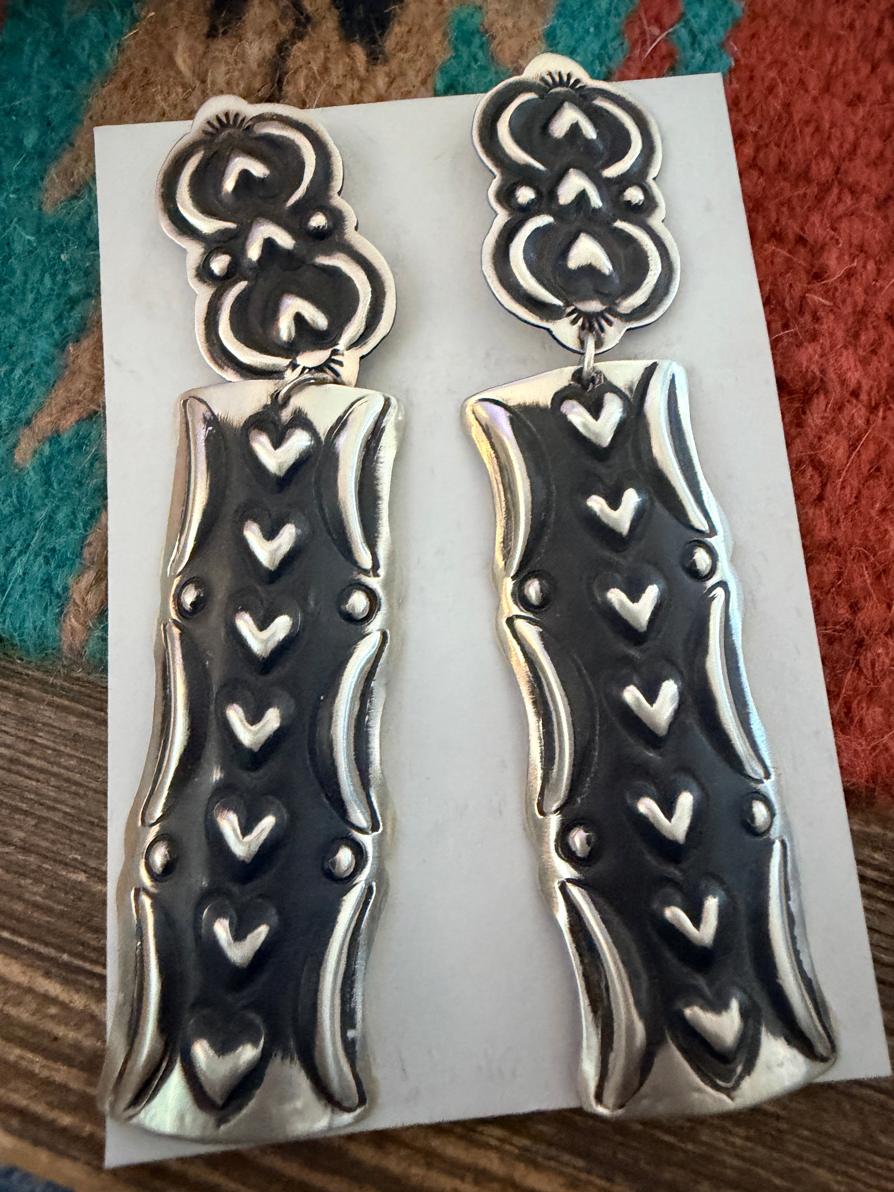 Handcrafted Sterling Silver Concho Dangle Earrings by Leander Tahe