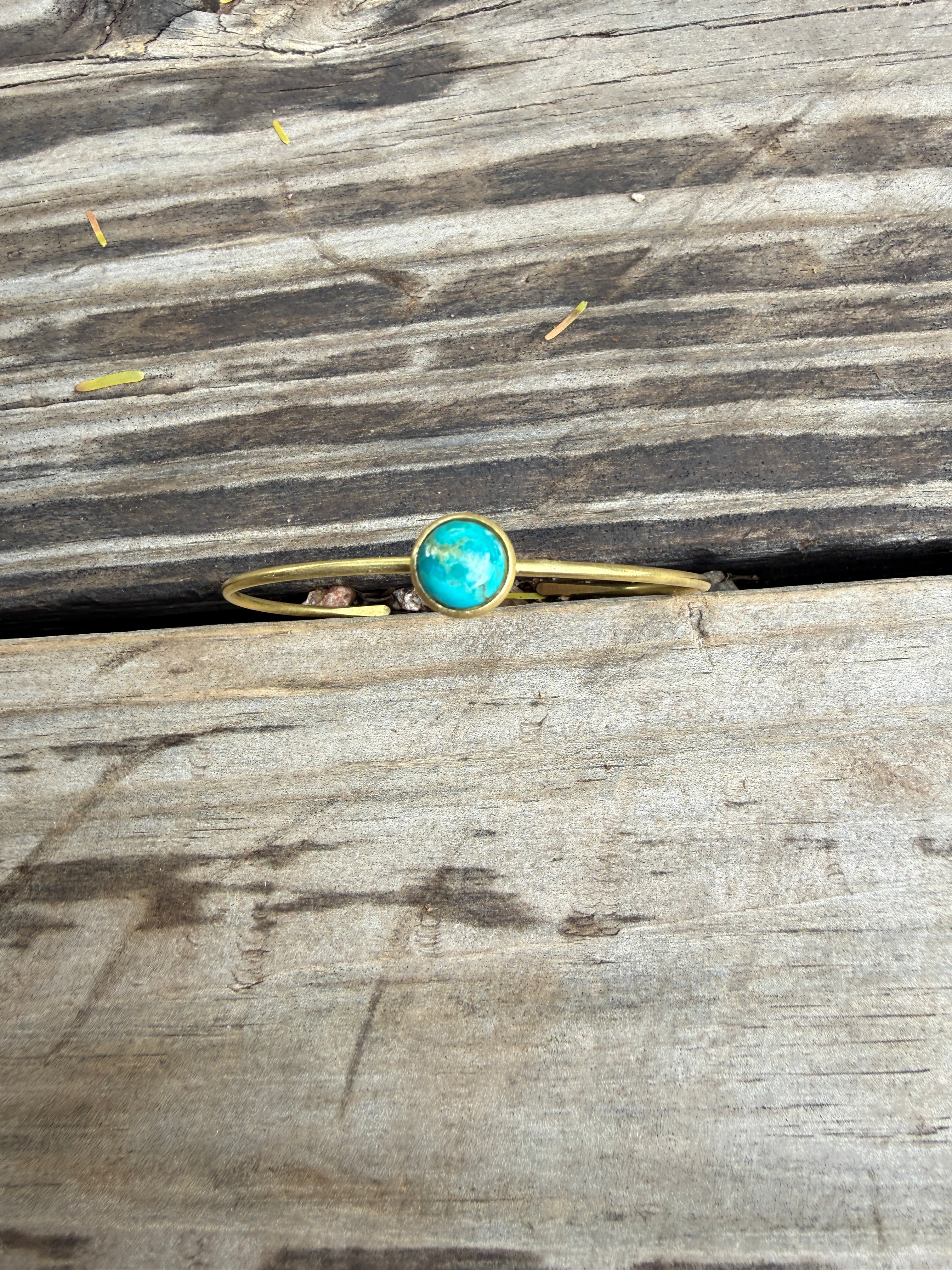 “The Golden Collection” Handmade 8mm Natural Turquoise Gold Plated Sterling Silver Adjustable Bracelet Cuff