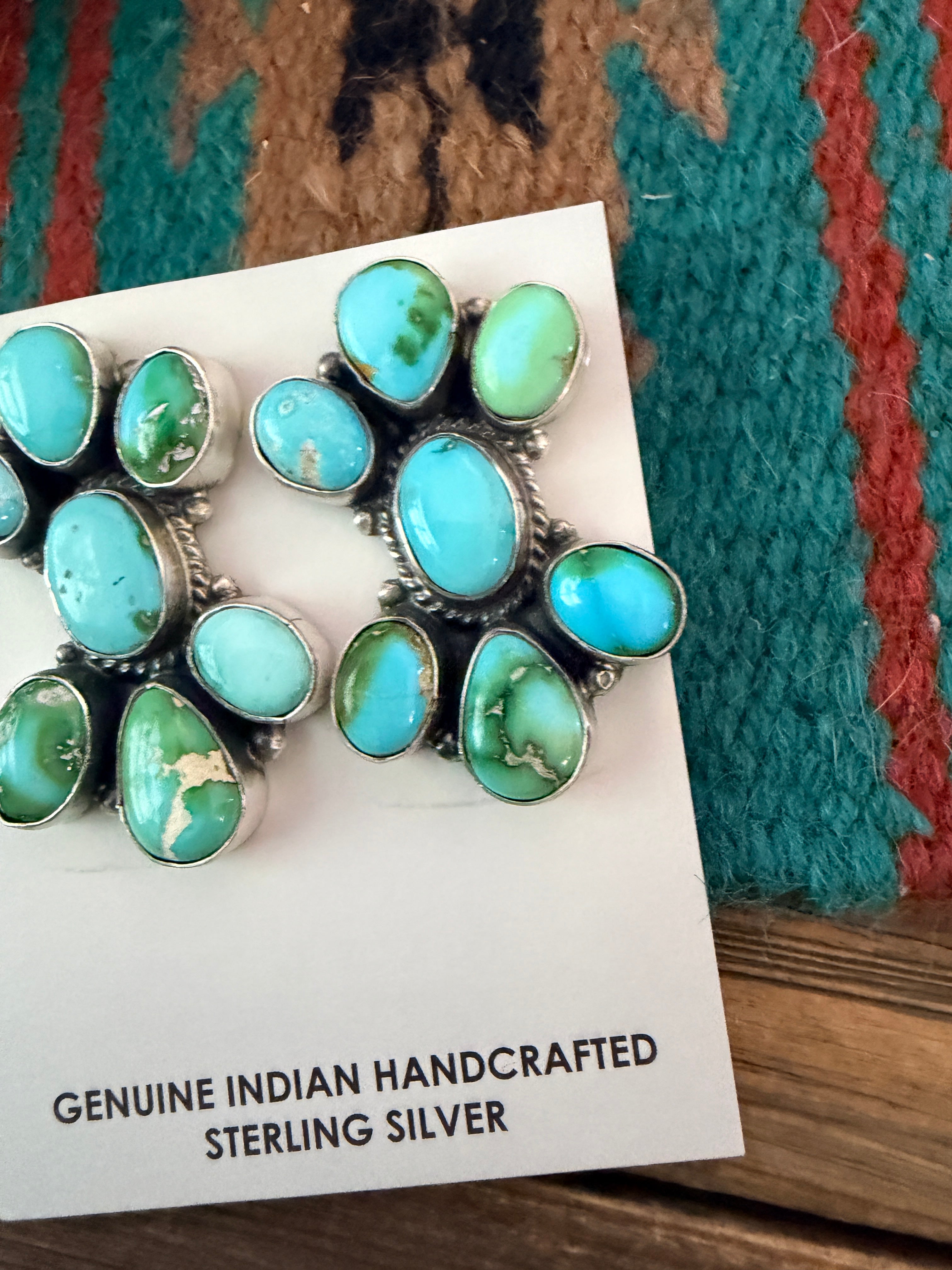 Handcrafted Sonoran Mountain Turquoise & Sterling Silver Cluster Post Earrings