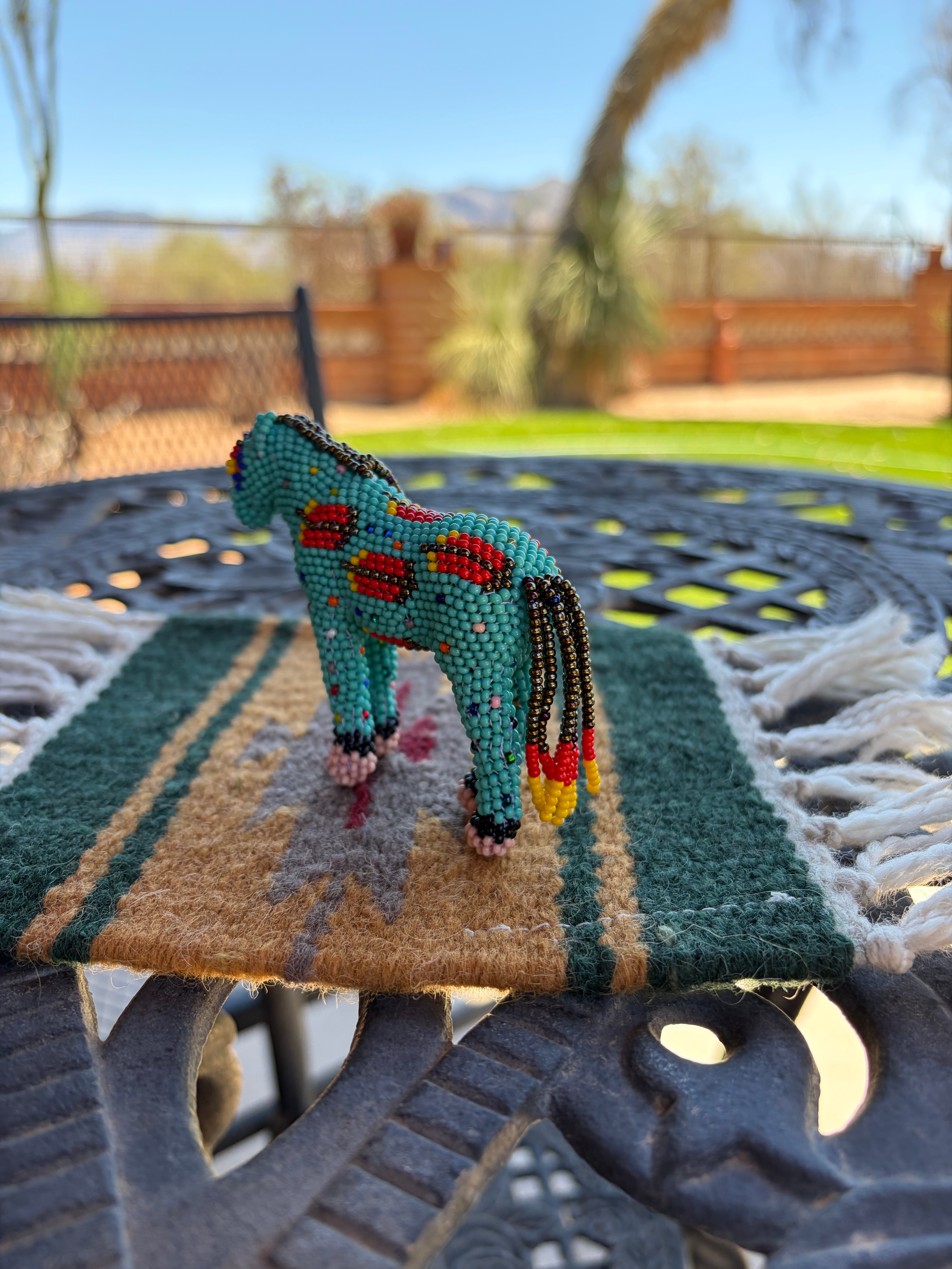Handmade Peyote Stitched Horse Figurine- Turquoise 14