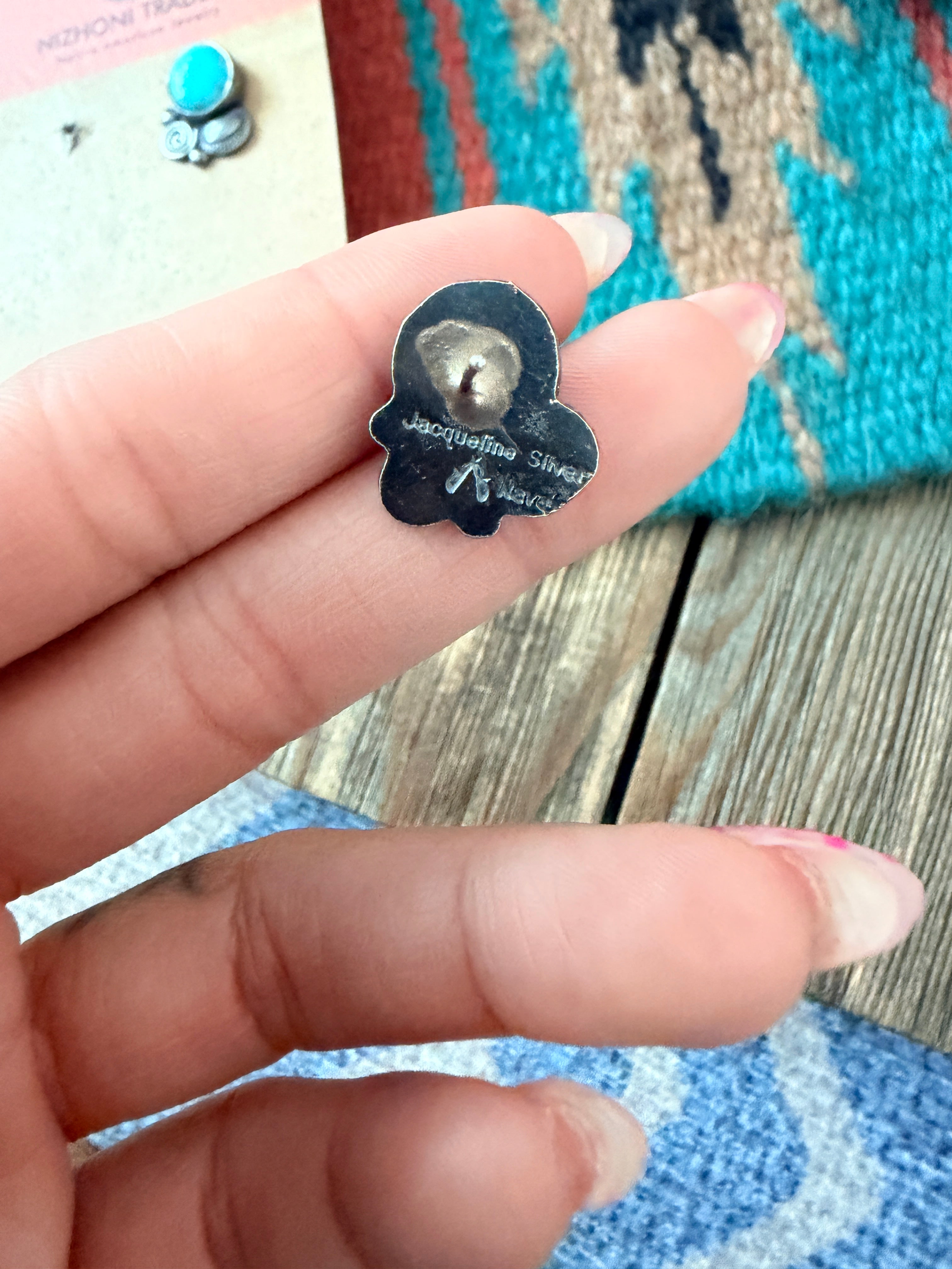 Handcrafted Turquoise And Sterling Silver Stud Earrings by Jacqueline Silver