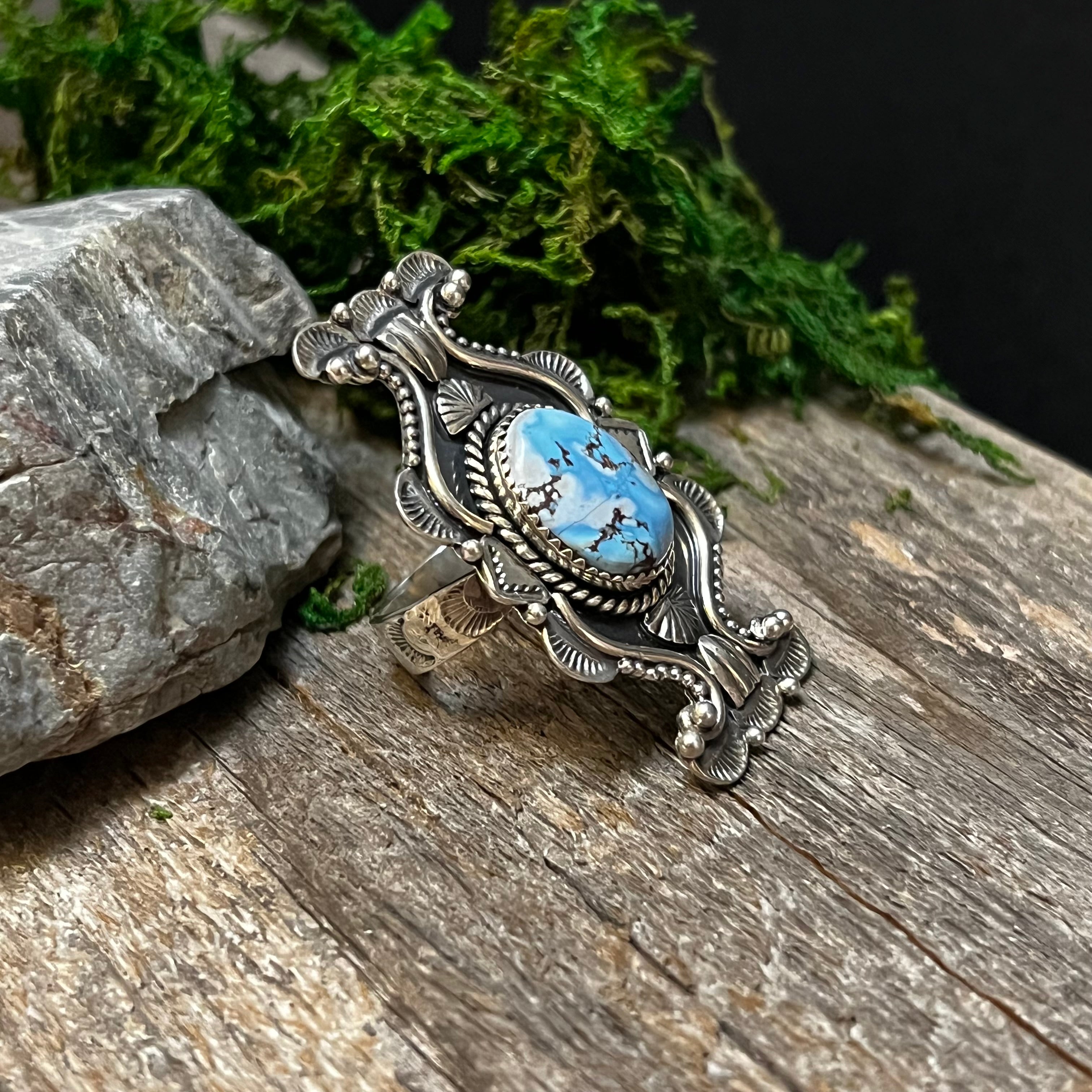 Handmade Sterling Silver & Golden Hills Turquoise Oval Shaped Stone Ring