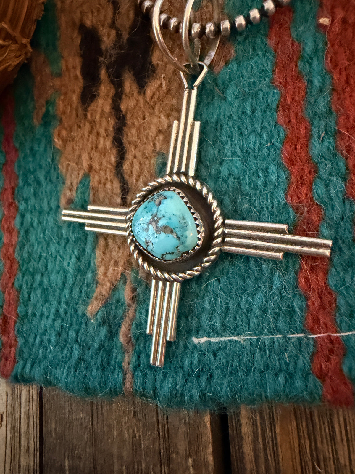 Handcrafted Sterling Silver & Turquoise Zia Cross Pendant