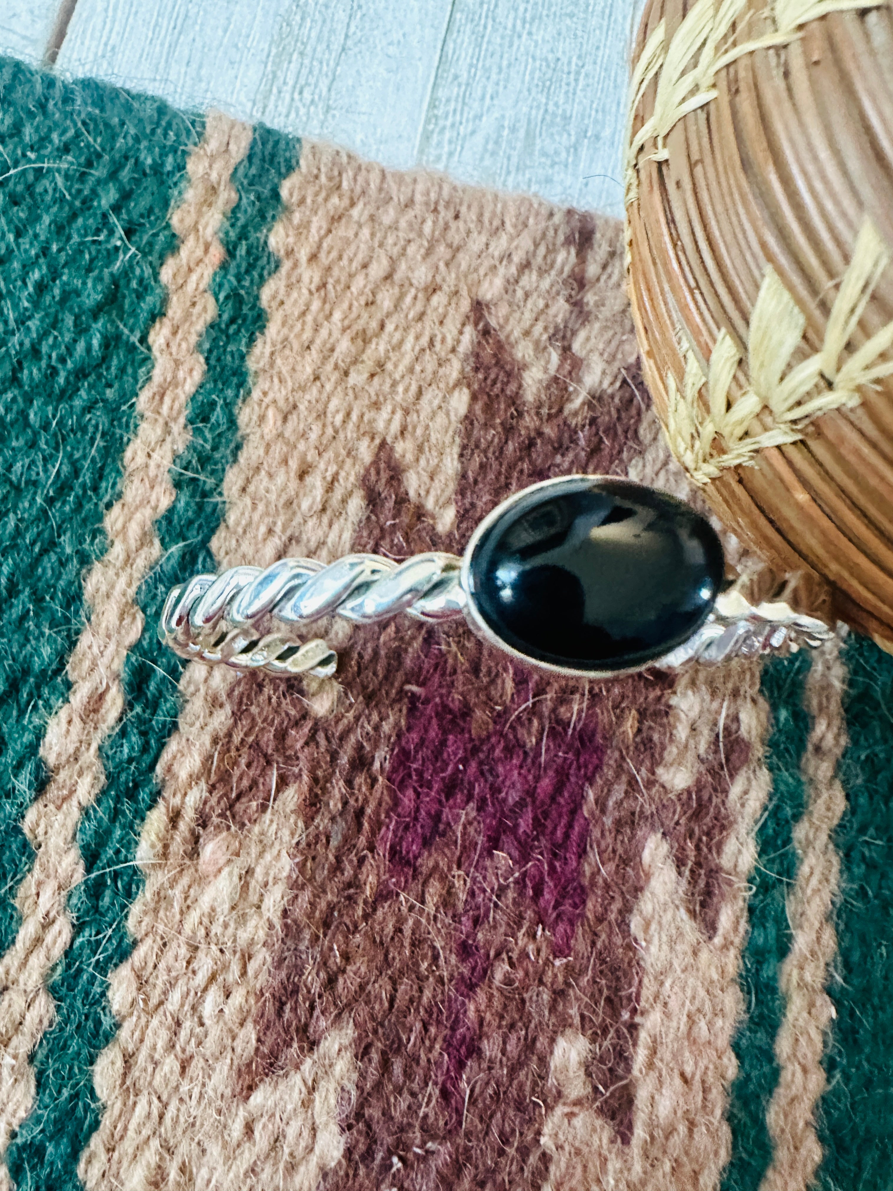 Navajo Onyx & Sterling Silver Cuff Bracelet