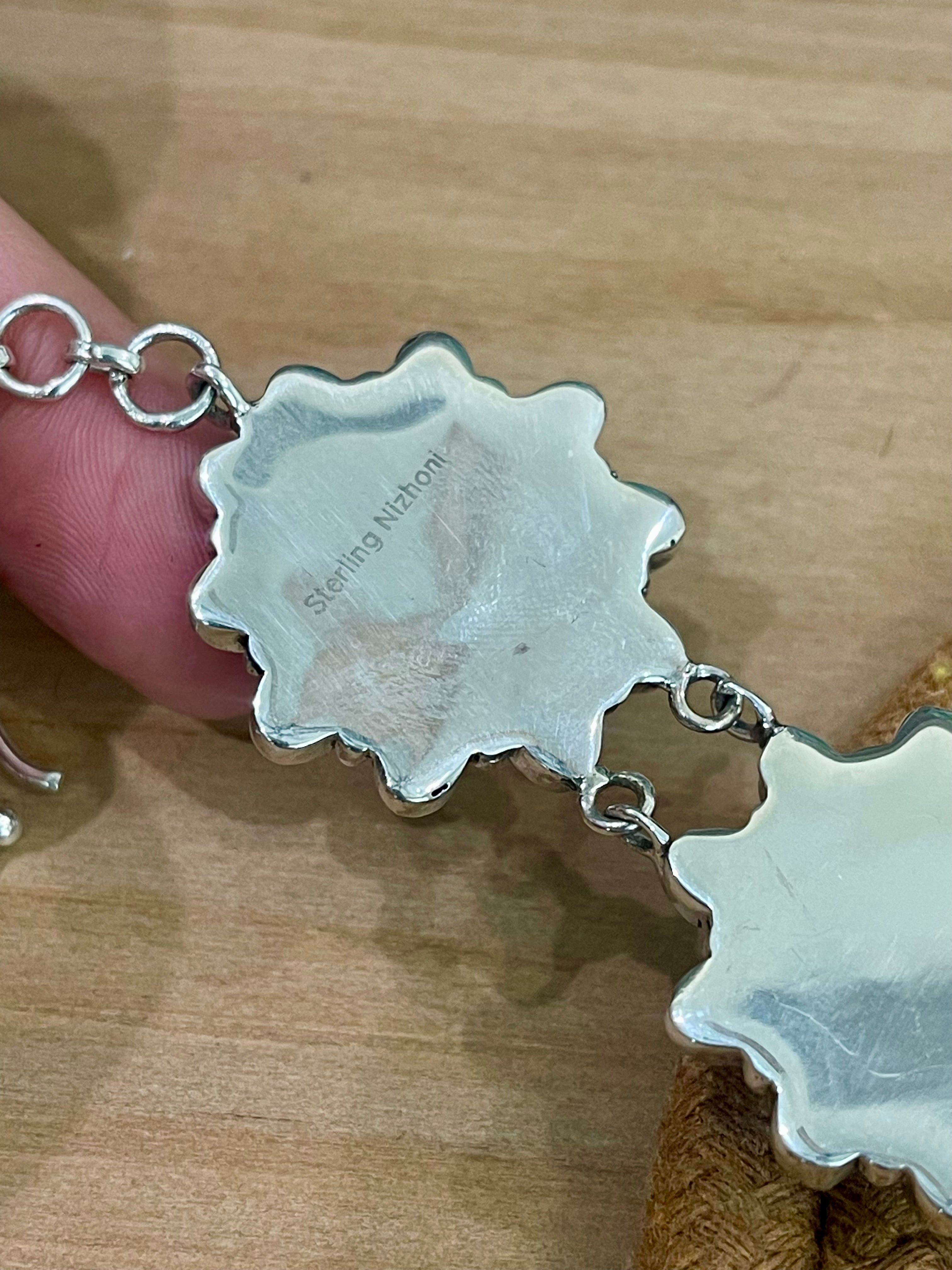 Handmade Sterling Silver, Purple Spiny & Cubic Zirconia Necklace And Earrings Set Signed Nizhoni