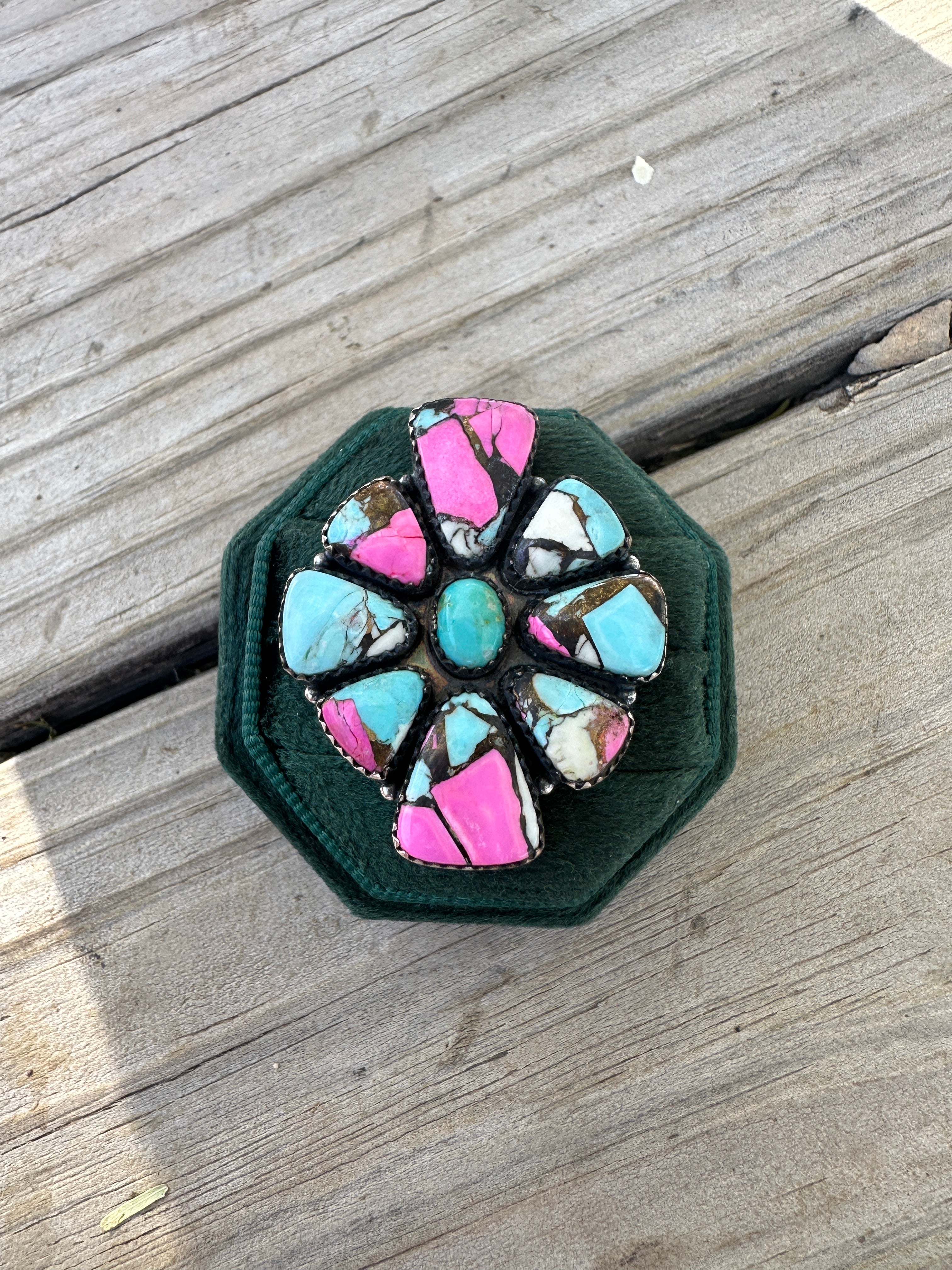 Handmade Cotton Candy Sterling Adjustable Cluster Ring