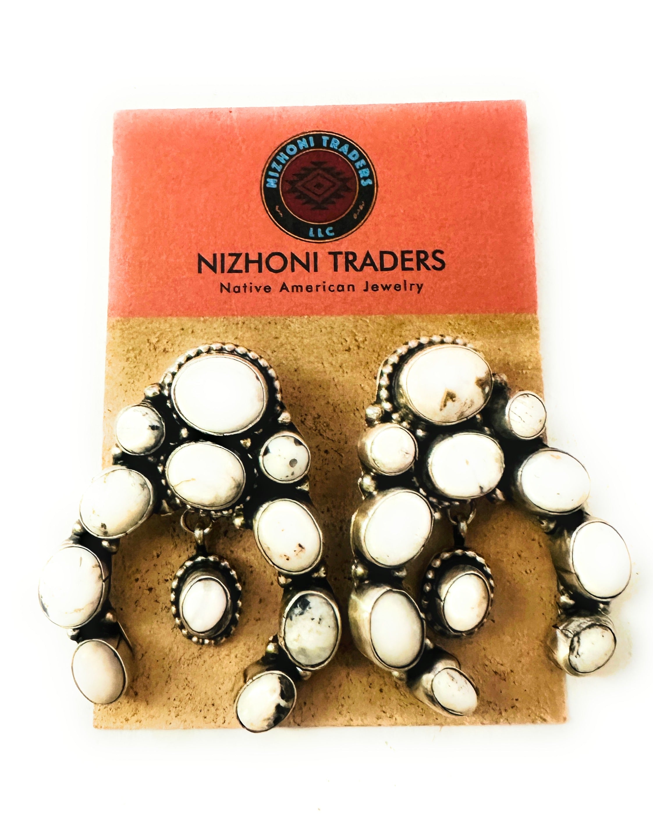 Navajo White Buffalo & Sterling Silver Cluster Naja Earrings