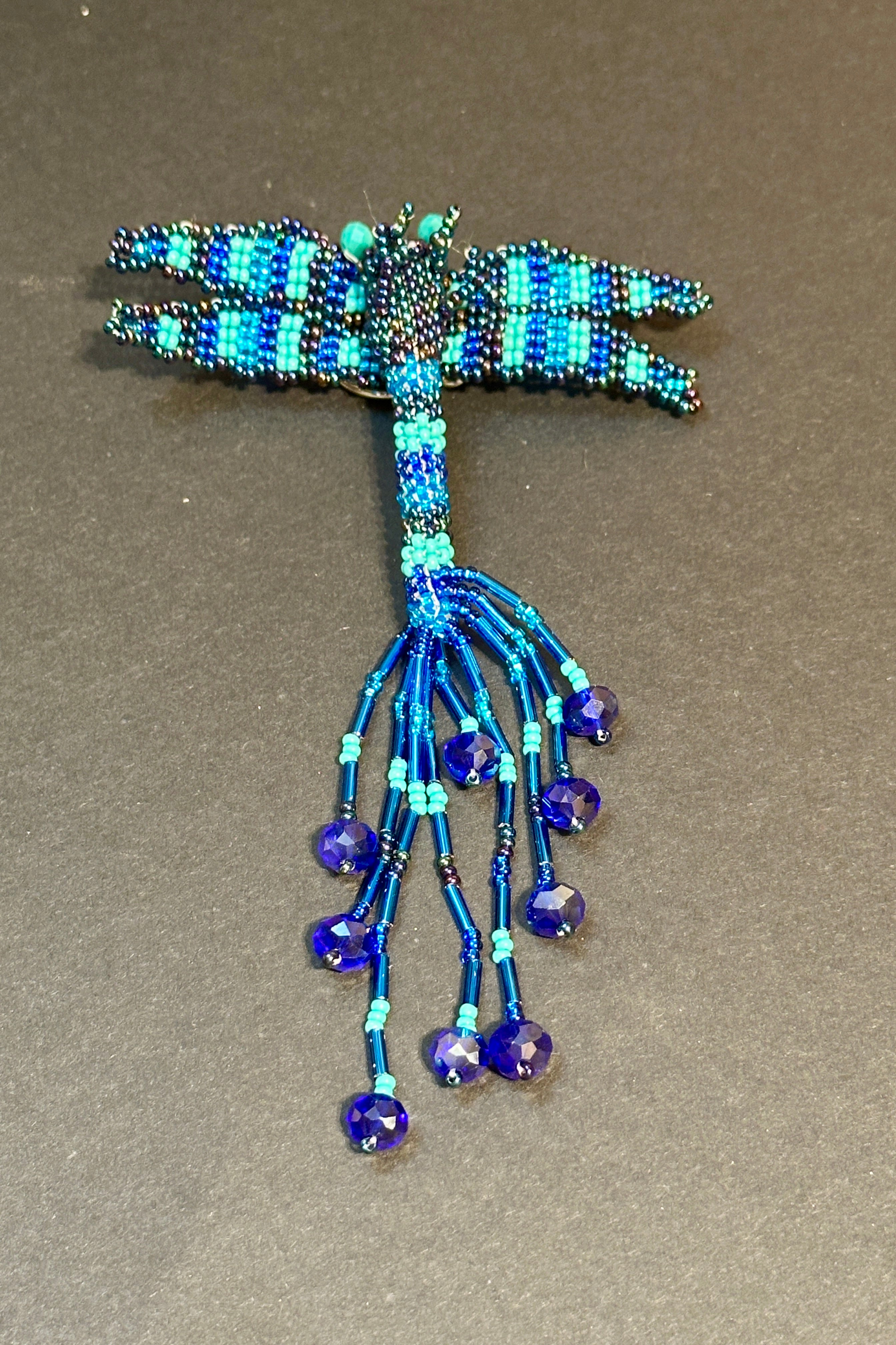 Handmade Beaded Blue Dragonfly Keychain