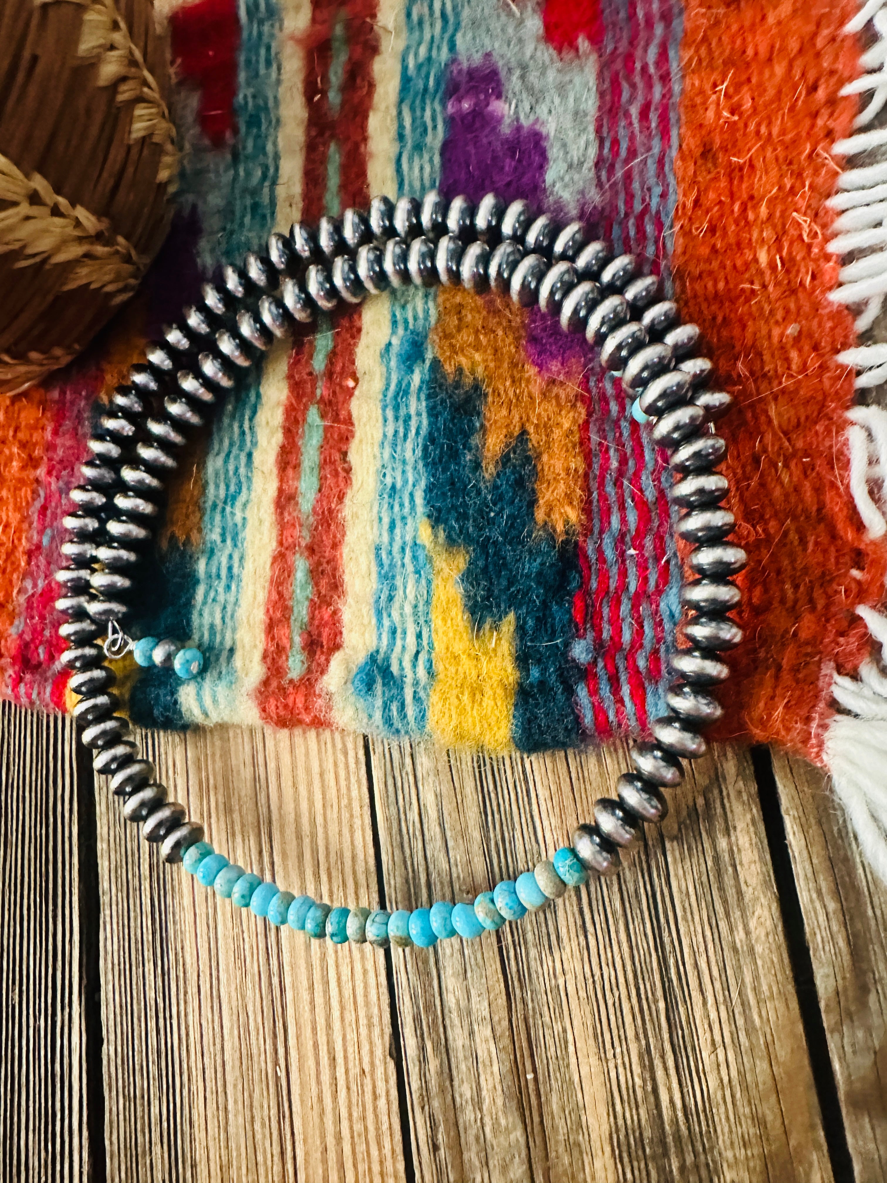 Handcrafted Turquoise & Sterling Silver Beaded Wrap Choker Necklace