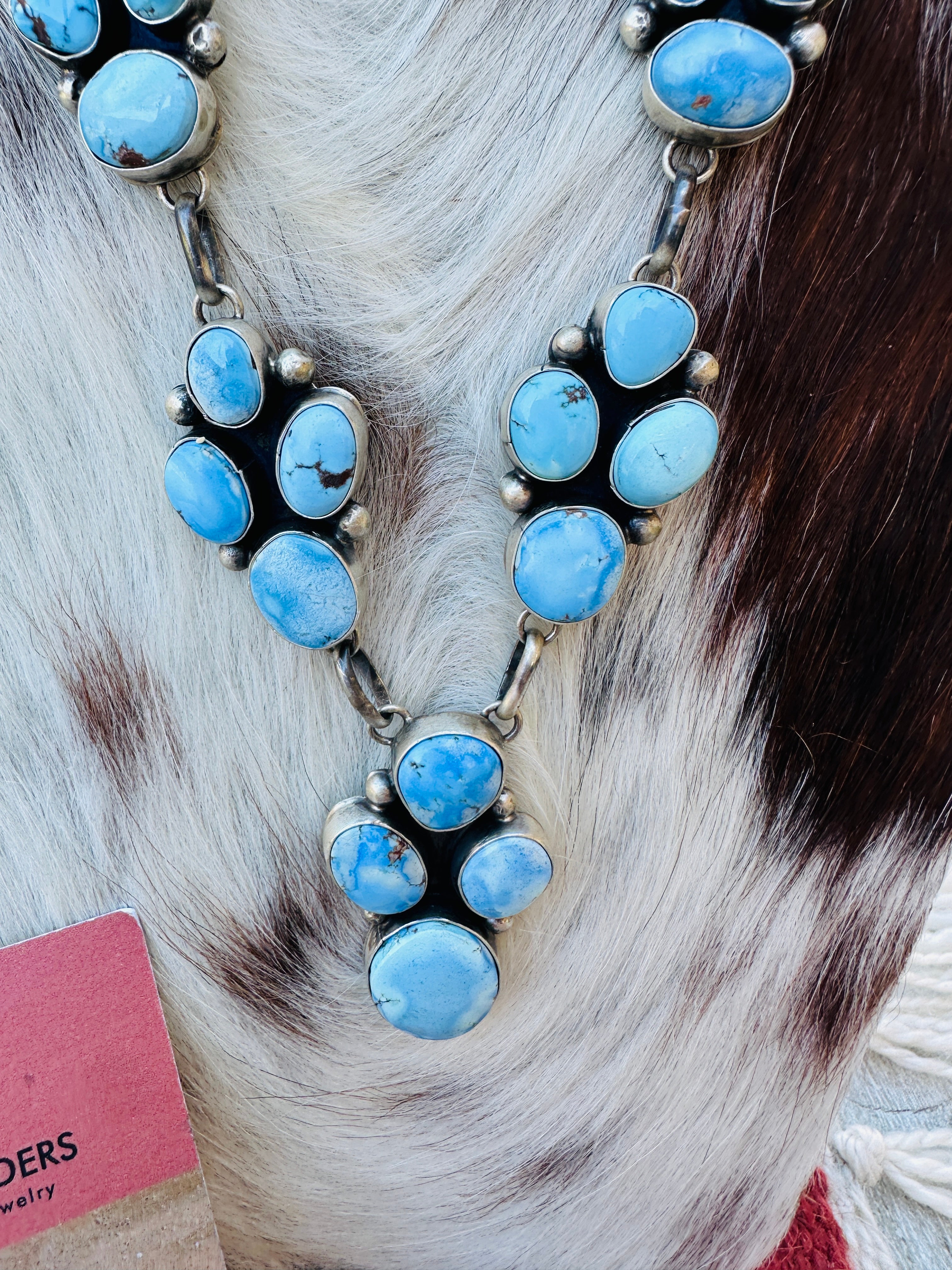 Handcrafted Golden Hills Turquoise & Sterling Silver Necklace and Earring Set by Louise Jim
