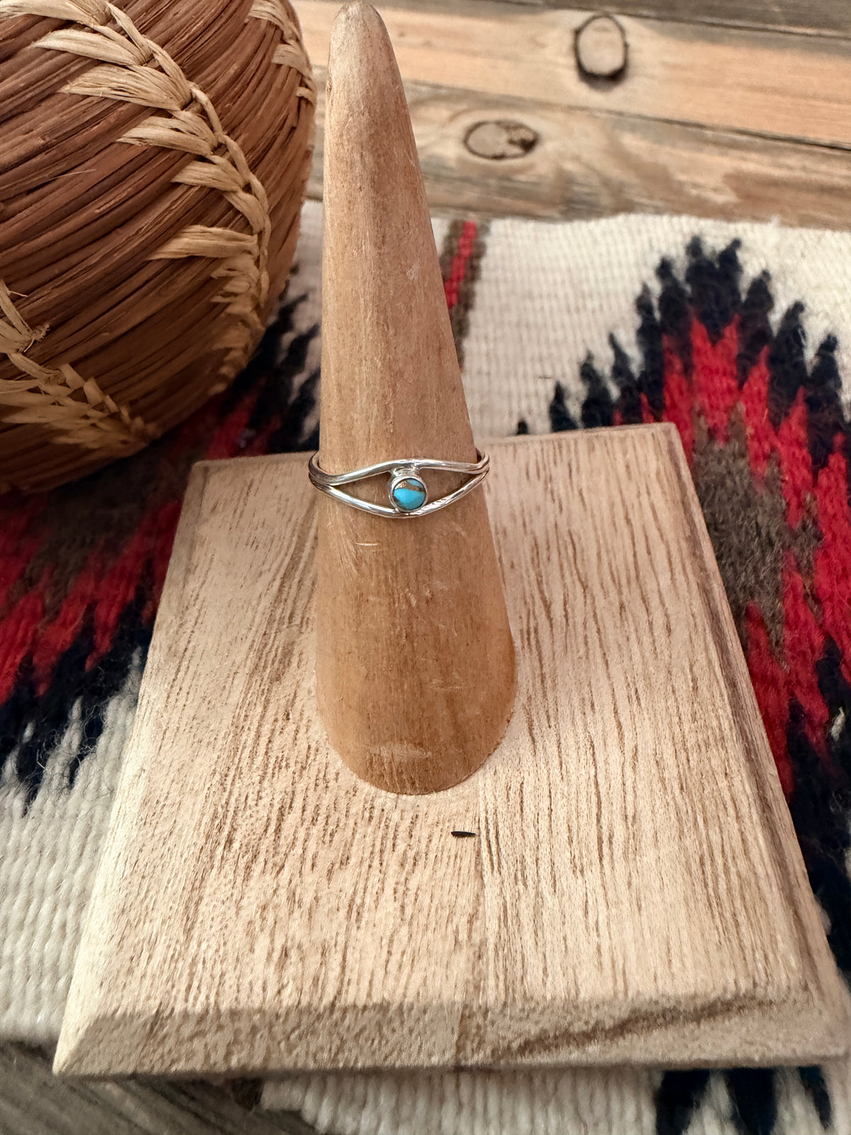 Handmade Sterling Silver & Blue Mojave Adjustable Ring