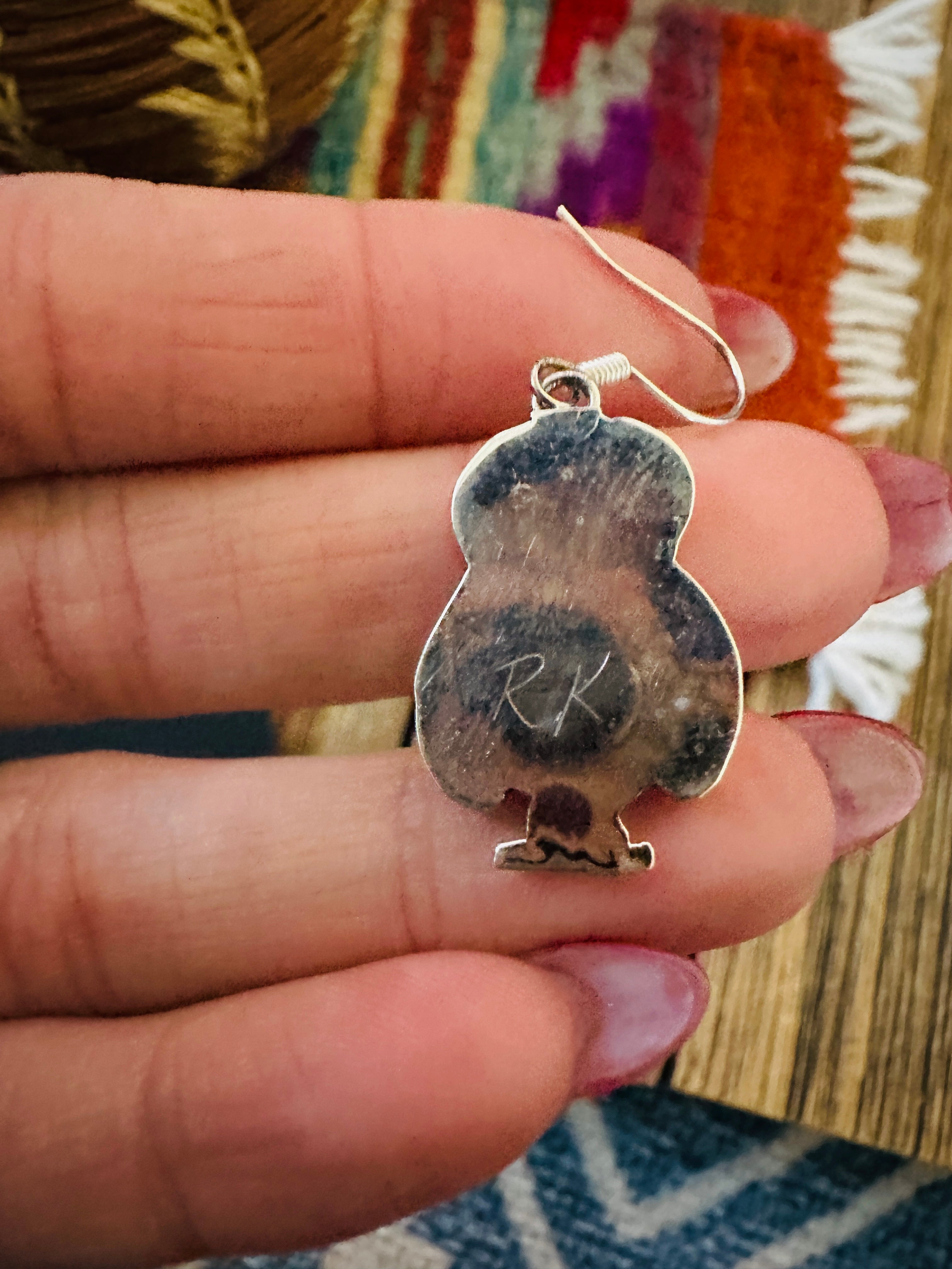 Handcrafted Sterling Silver, Mother of Pearl & Jet Inlay Owl Dangle Earrings