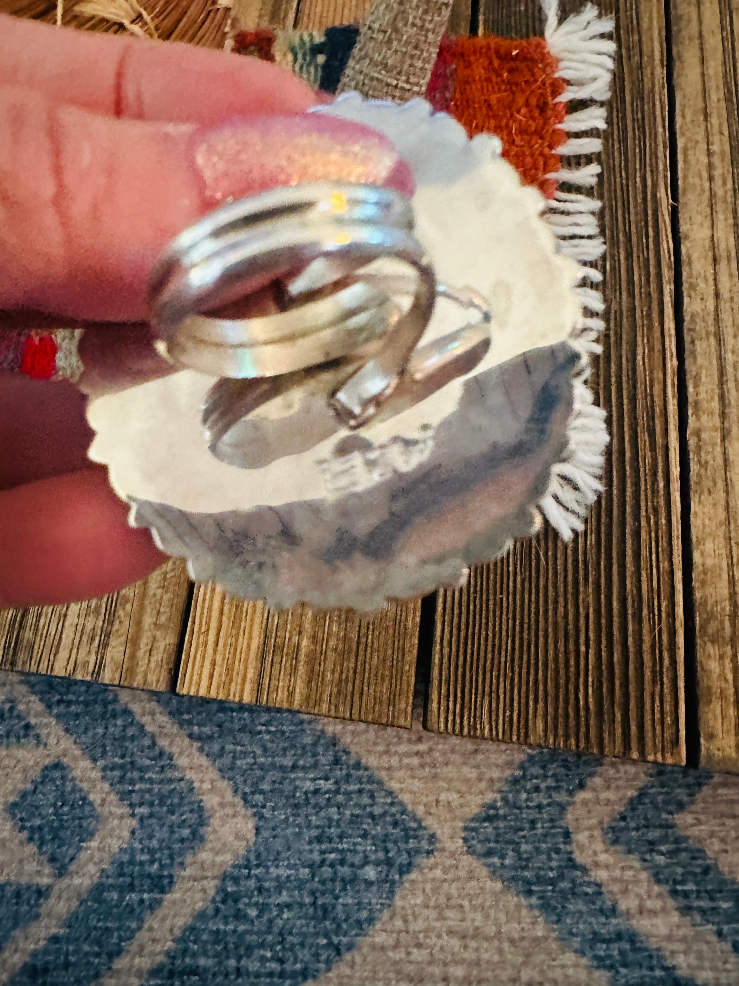 Handcrafted Turquoise & Sterling Silver Adjustable Cluster Ring