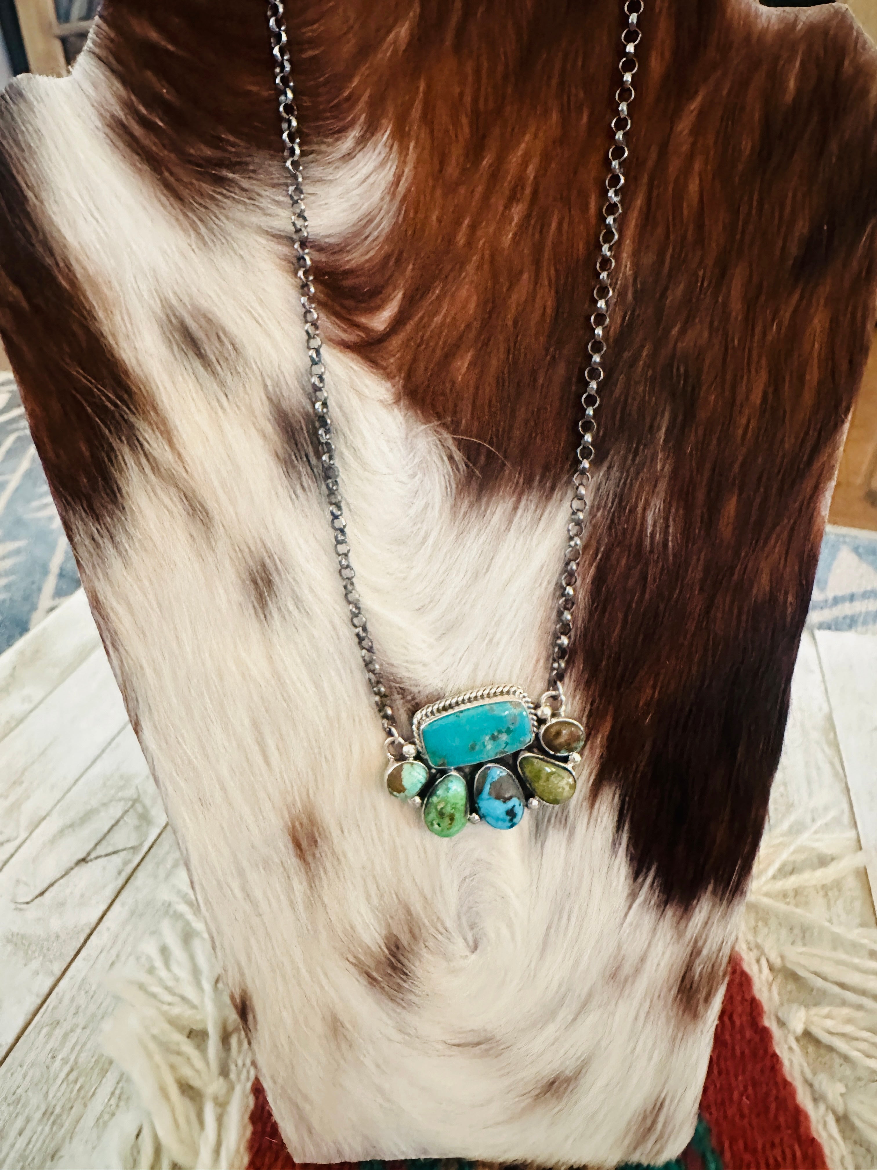 Handcrafted Sterling Silver & Turquoise Cluster Necklace by Emerson Thompson