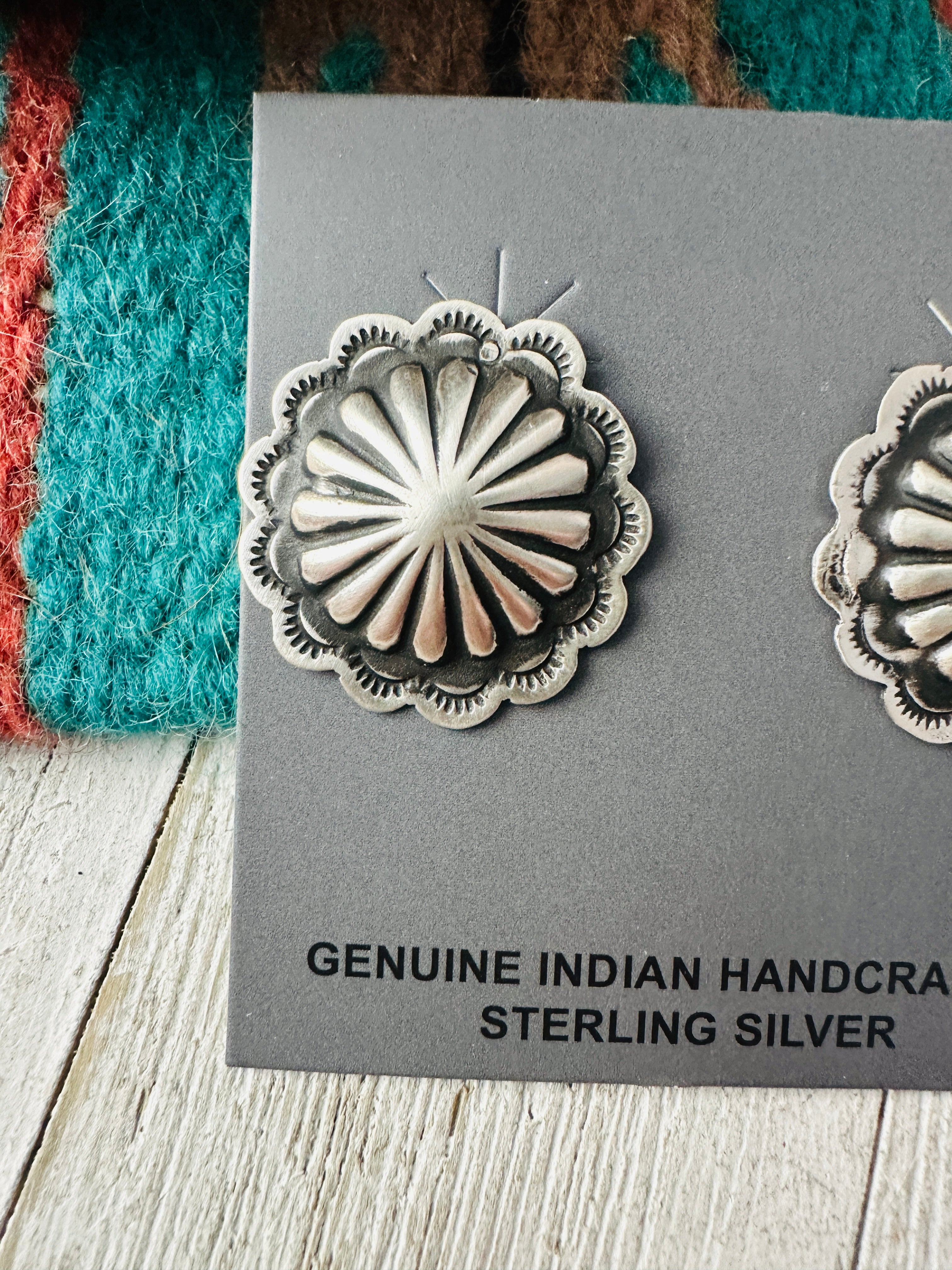 Handcrafted Stamped Sterling Silver Concho Post Earrings