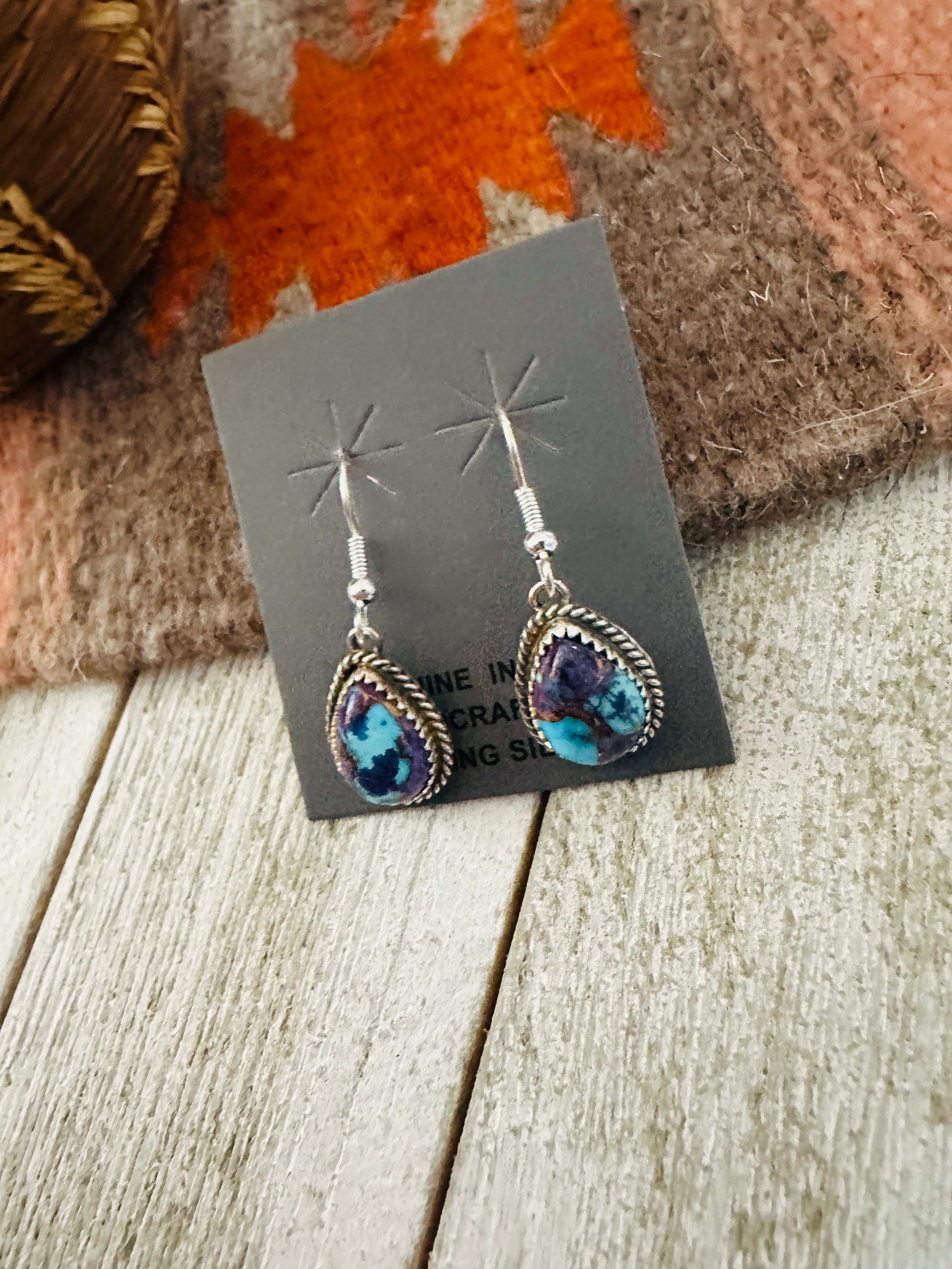 Handcrafted  Sterling Silver & Purple Mojave Dangle Earrings