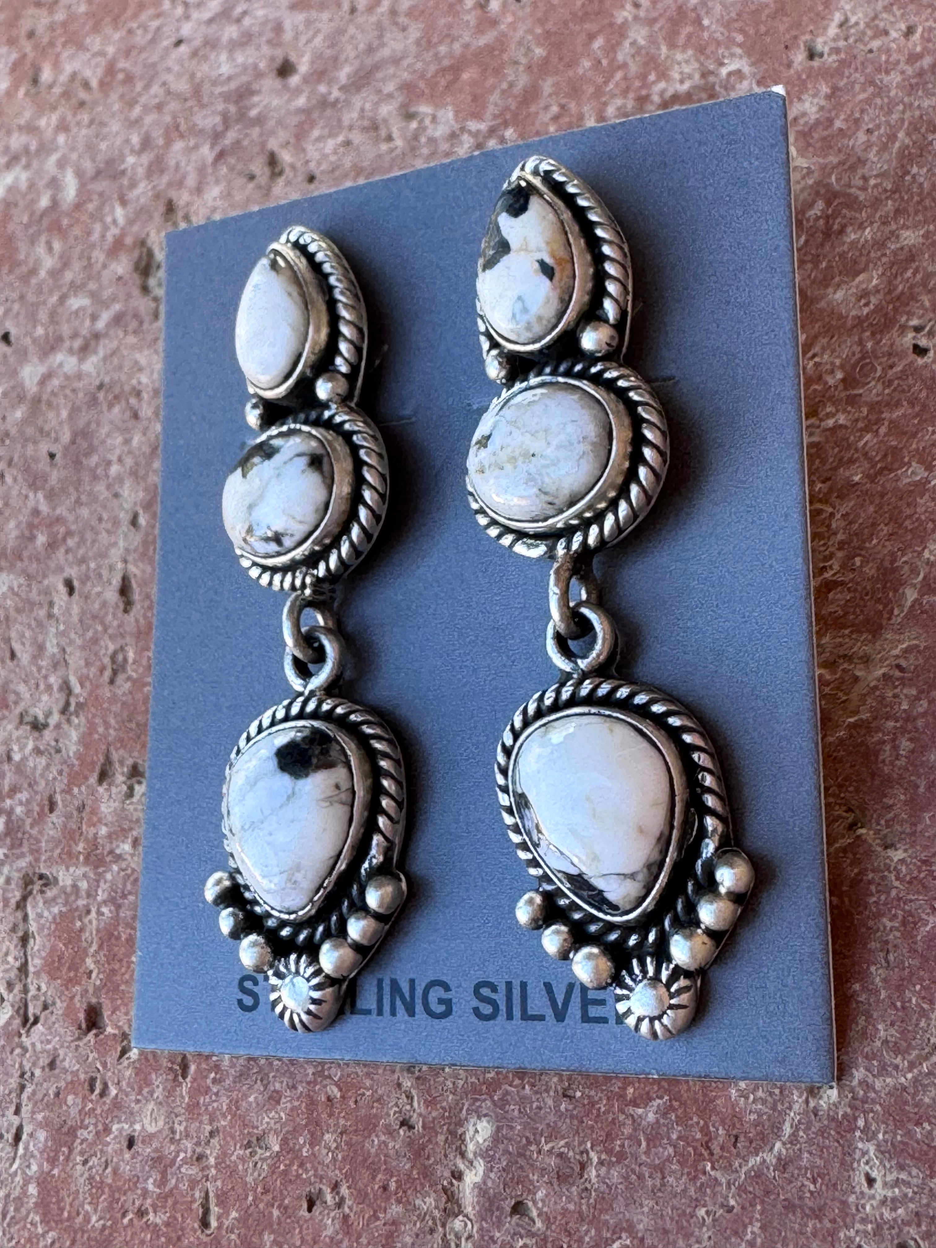 Handmade Sterling Silver and White Buffalo Star Drop Earring