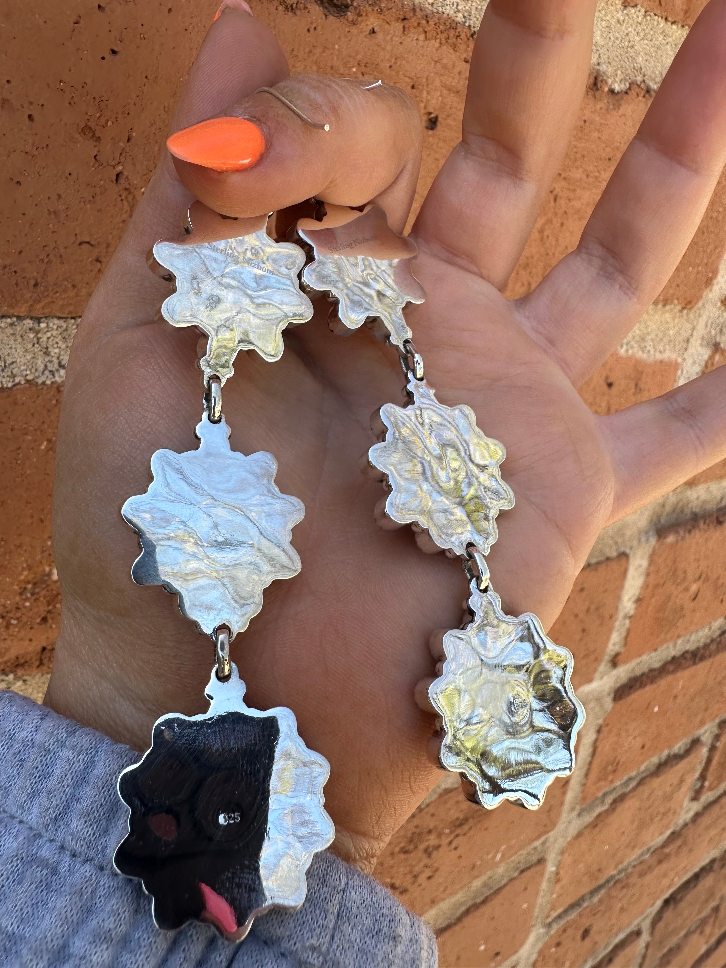 “Better Than Revenge” Handmade Coral, White Buffalo and Sterling Silver Dangle Earrings