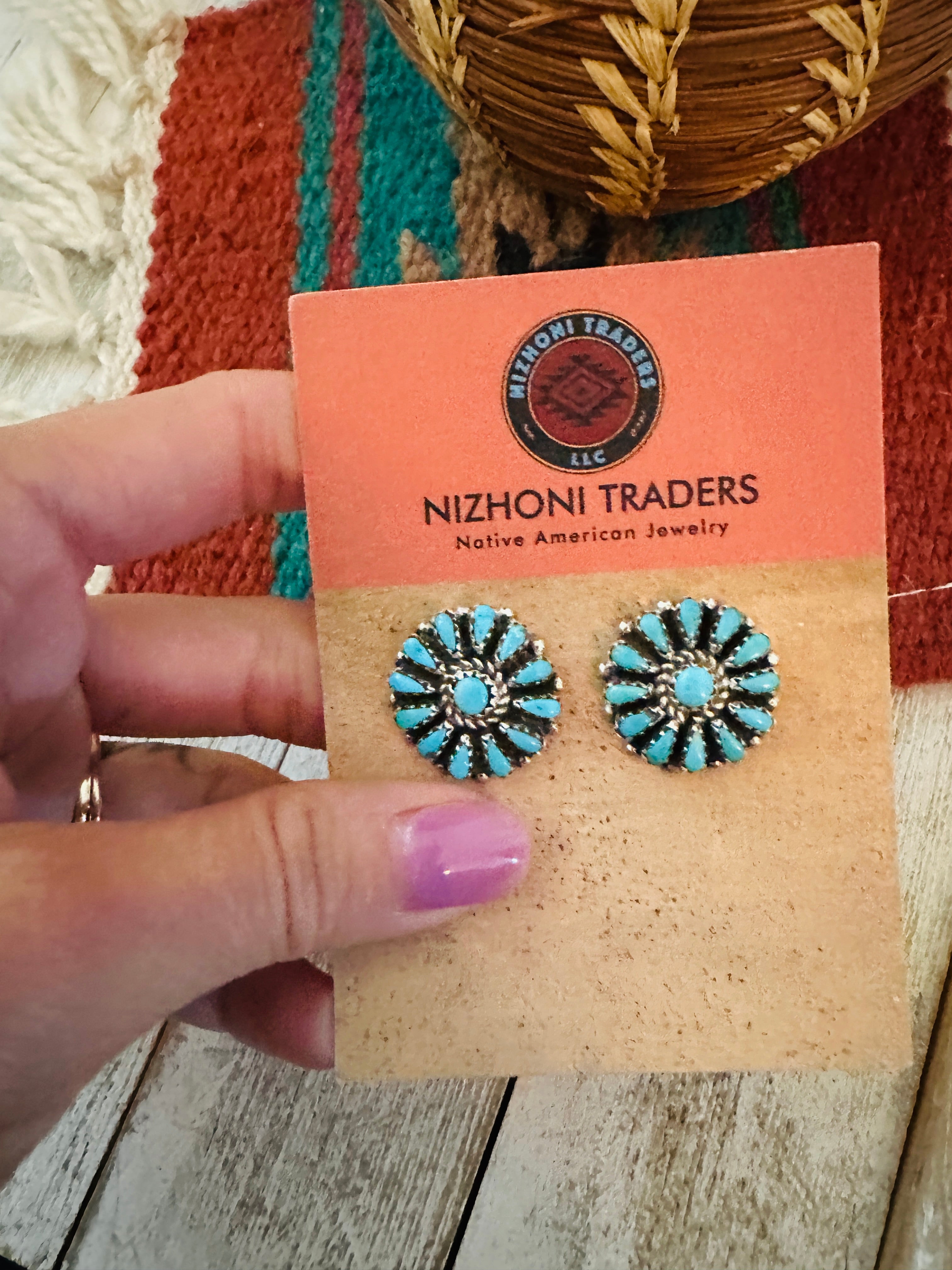 Zuni Sterling Silver & Turquoise Cluster Post Earrings