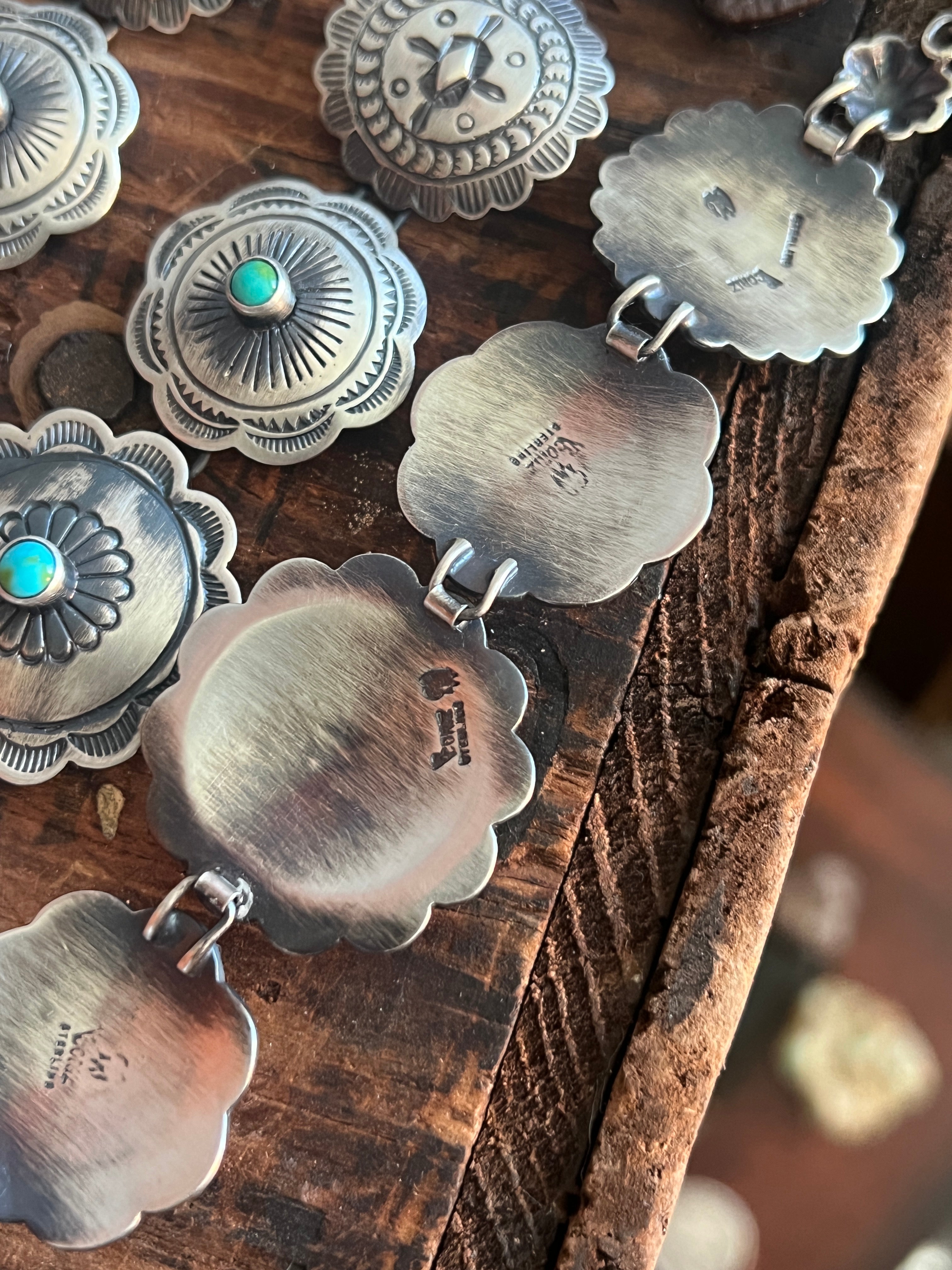 Raymond Coriz Sterling Concho Link Bracelets with Sonoran Mountain Turquoise