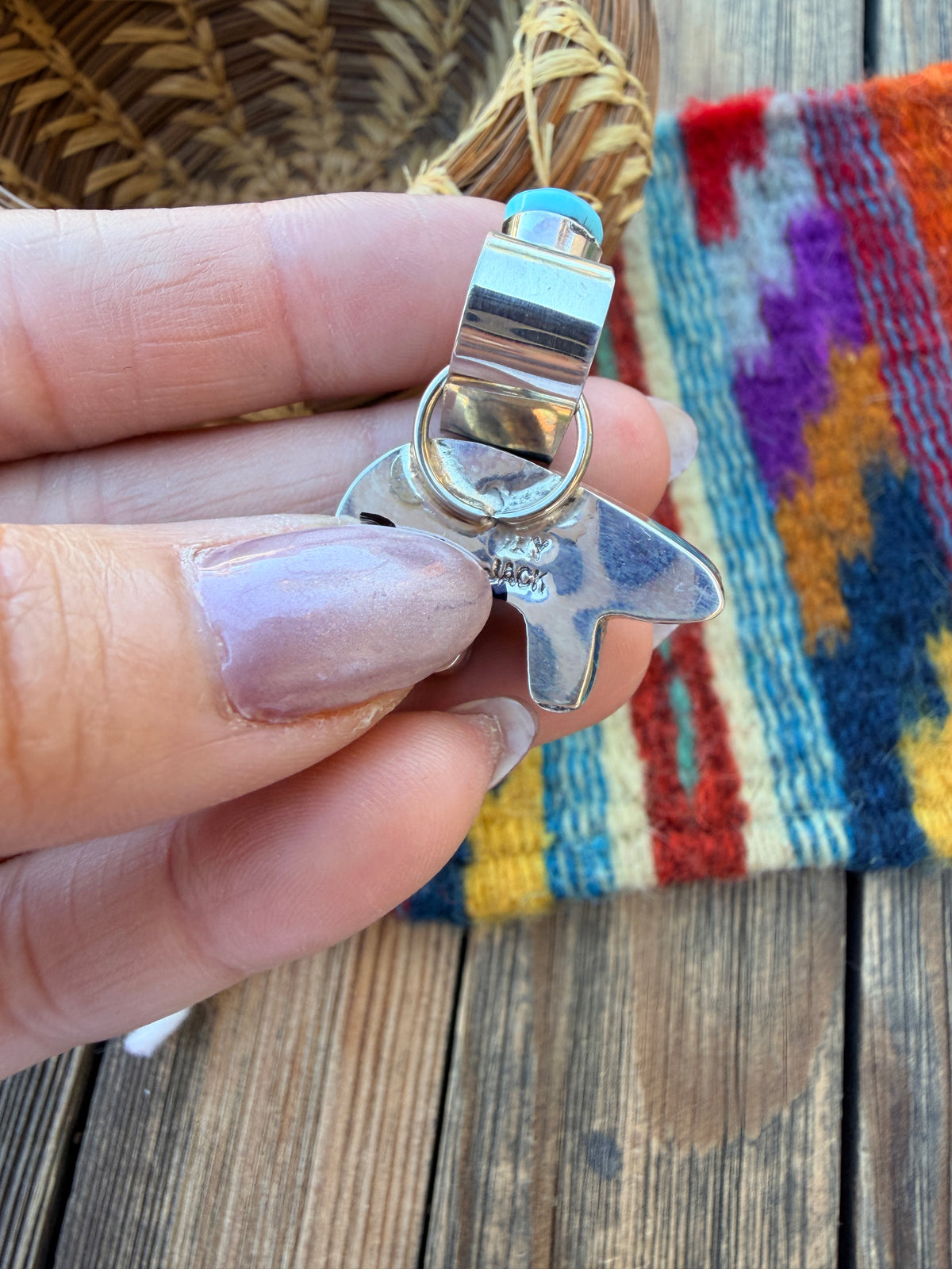 Handcrafted Sterling Silver and Multi Stone Inlay Bear Pendant by Ray Jack