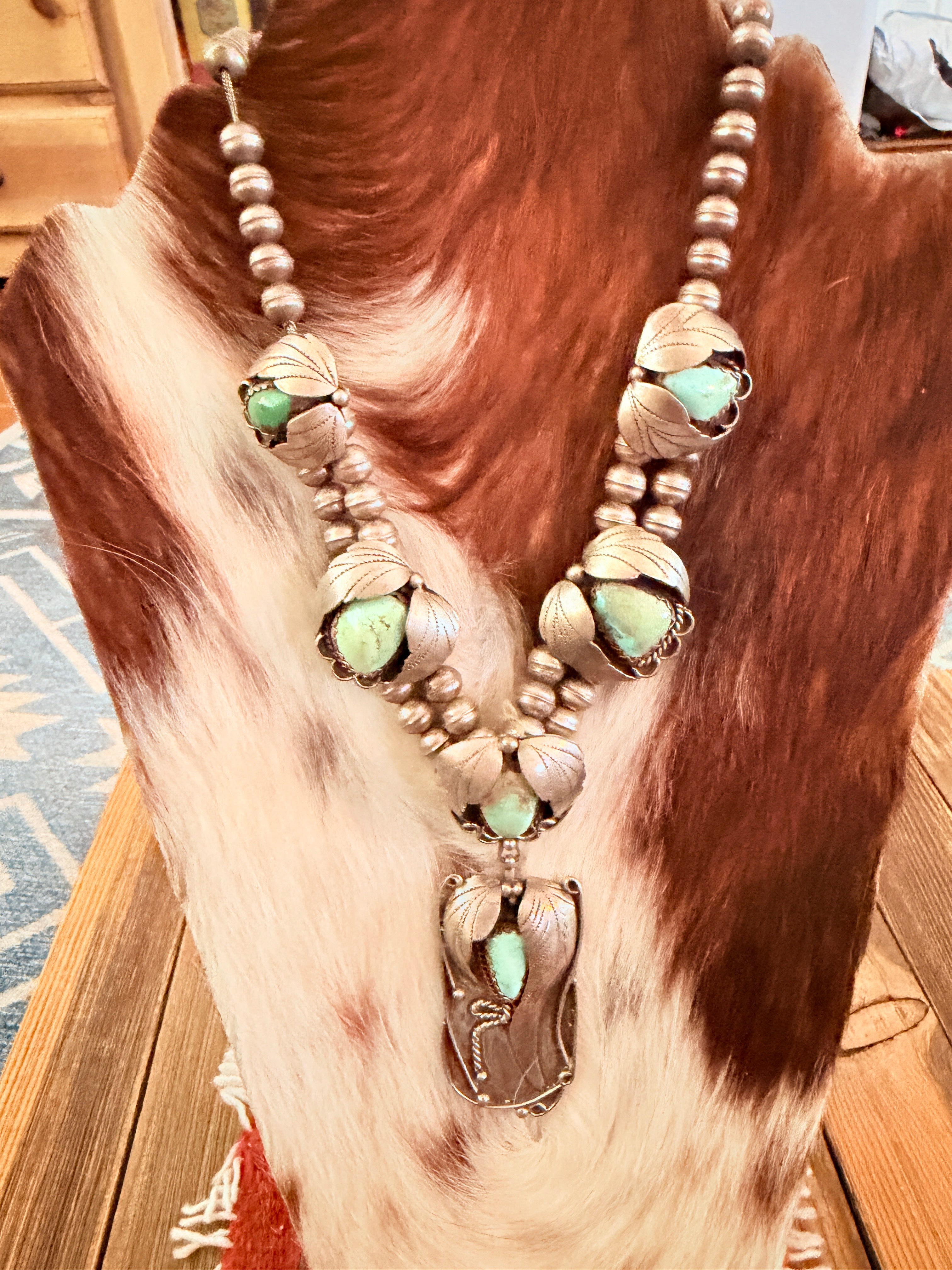 Old Pawn Handcrafted Turquoise & Sterling Silver Beaded Necklace