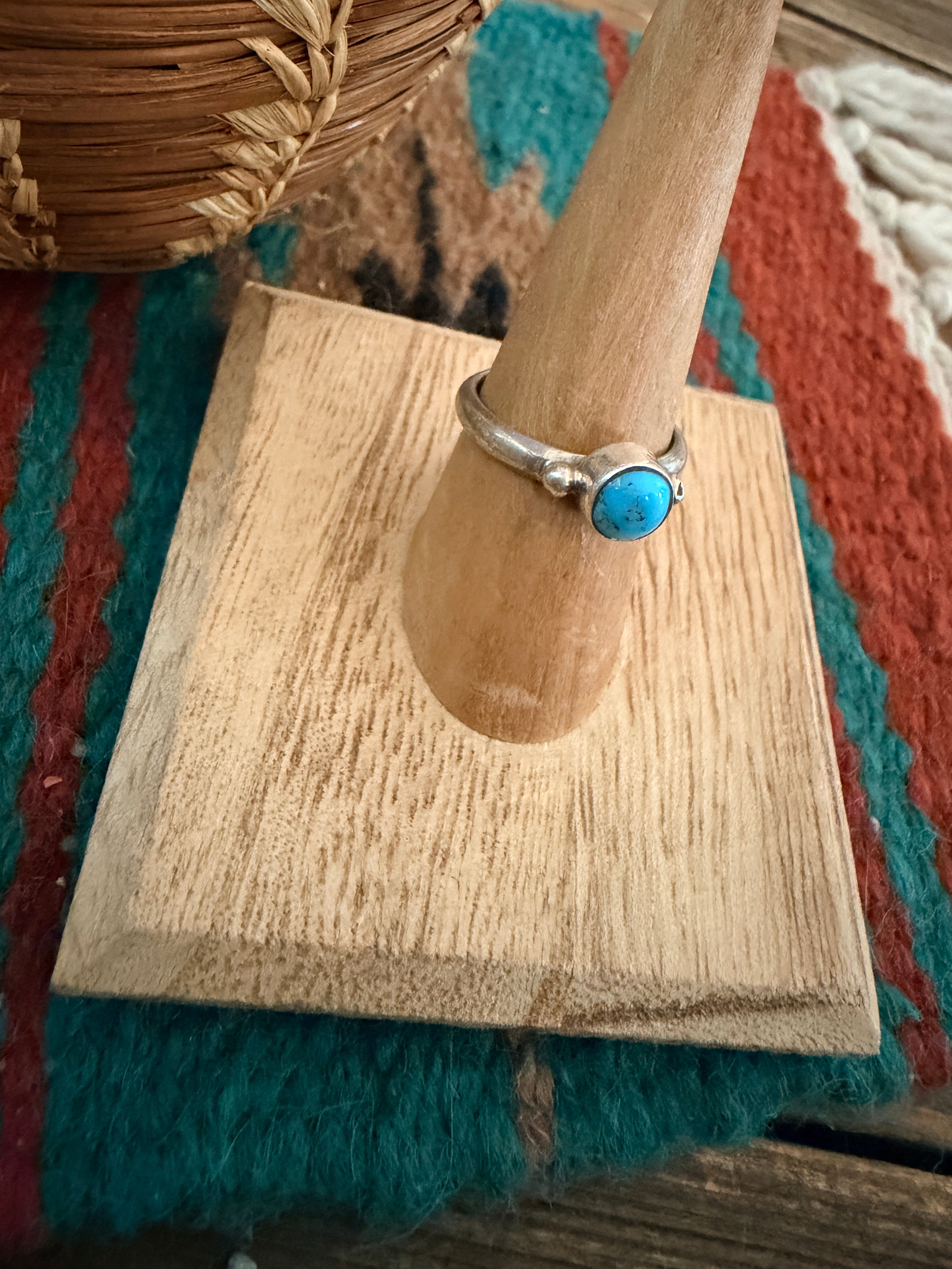 Handcrafted Turquoise & Sterling Silver Band Ring Size 7
