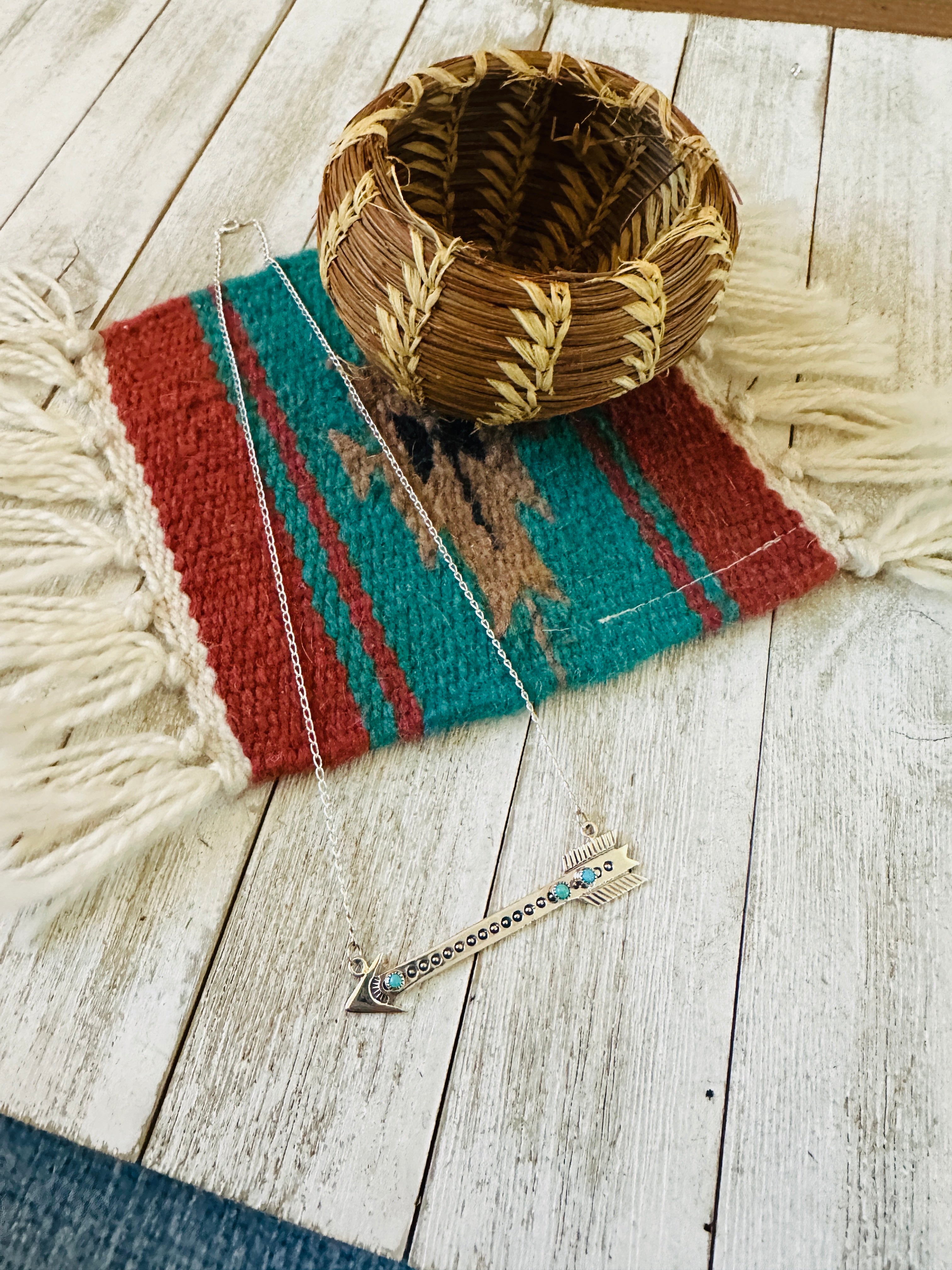 Handcrafted Sterling Silver & Turquoise Arrow Necklace