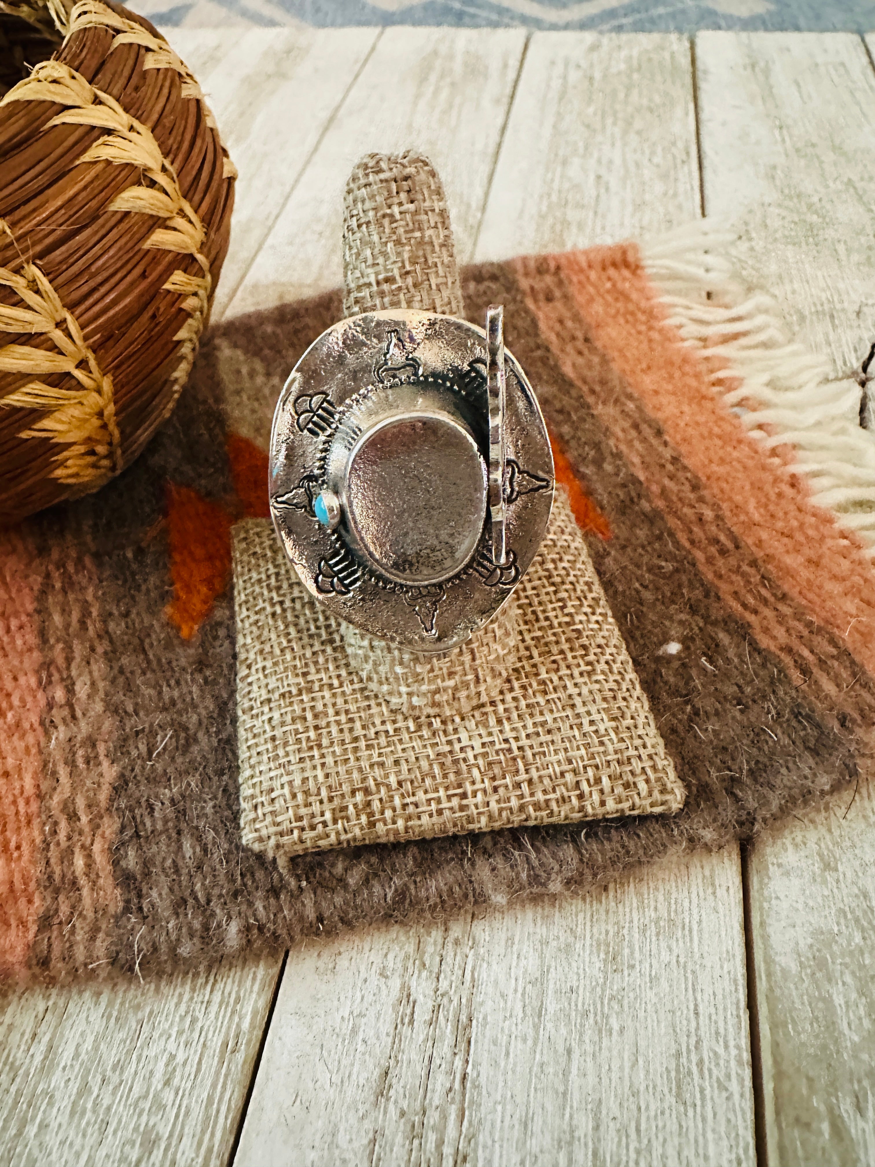 Handcrafted Turquoise and Sterling Silver Cowboy Hat Adjustable Ring