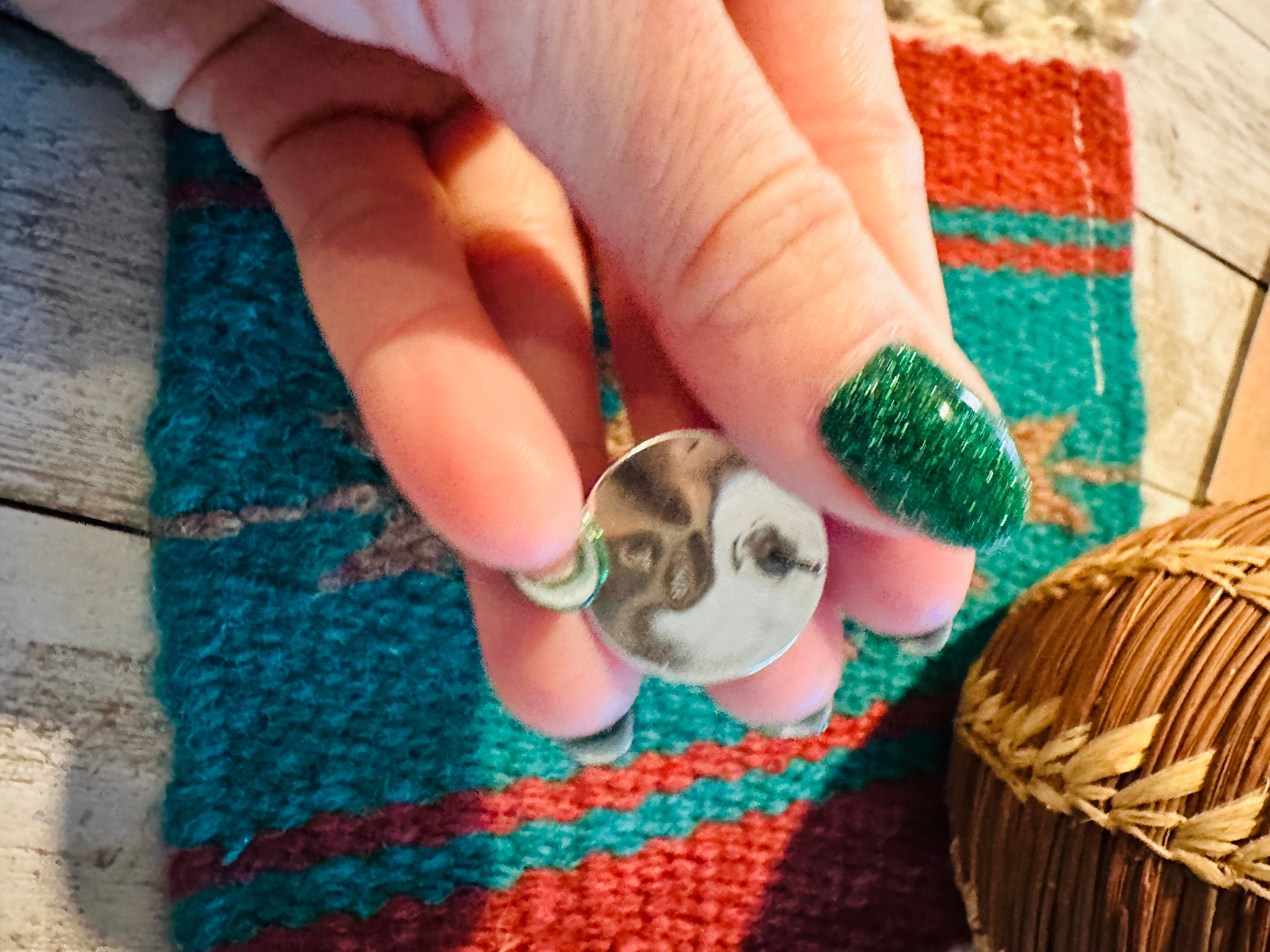 Navajo White Buffalo and Sterling Silver Circle Post Earrings