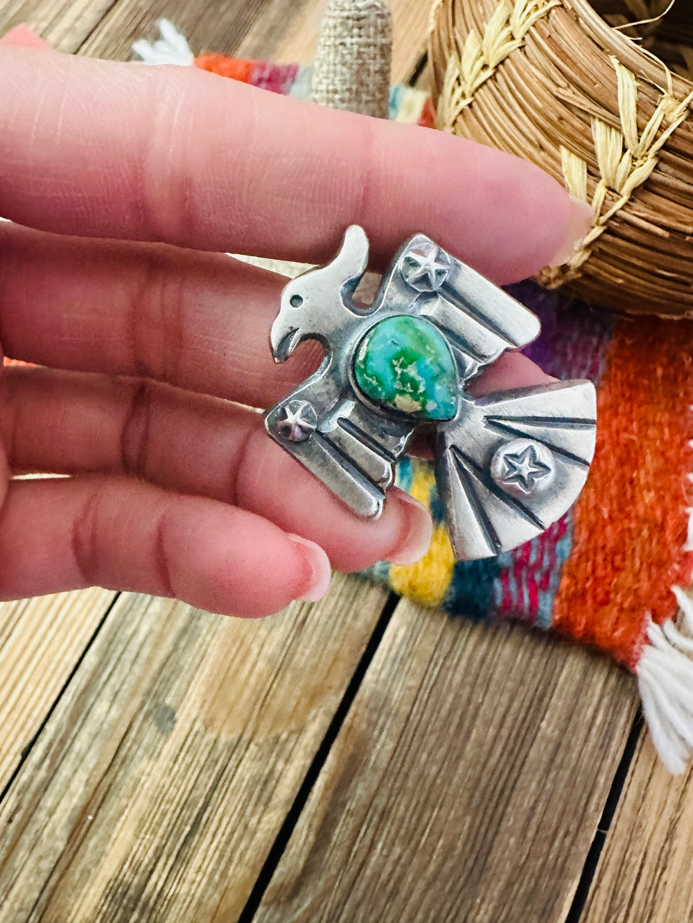 Handcrafted Turquoise and Sterling Silver Thunderbird Ring size 7 by Chimney Butte