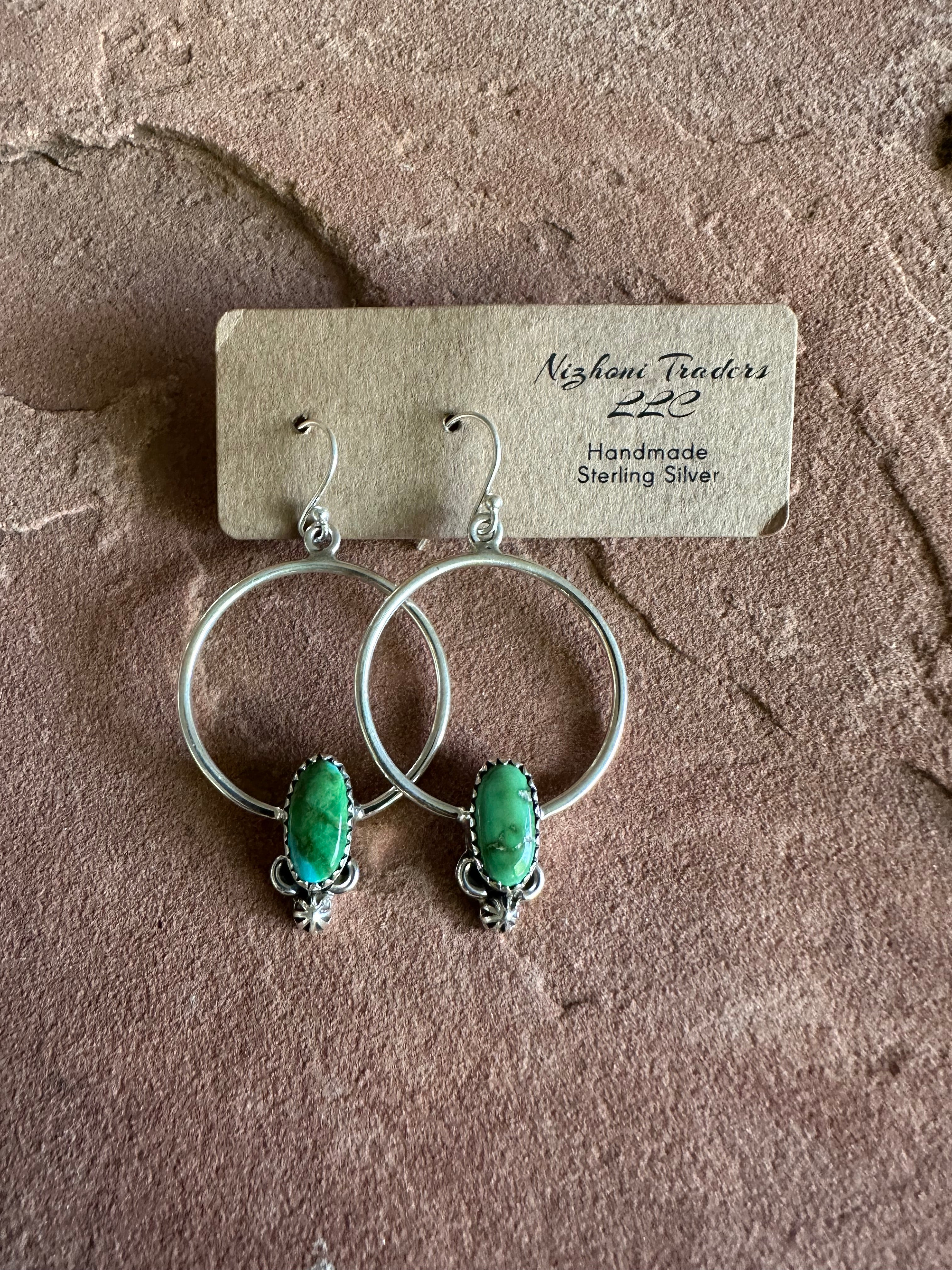 Handmade Sonoran Turquoise and Sterling Silver Hoop Earrings MORE GREENS