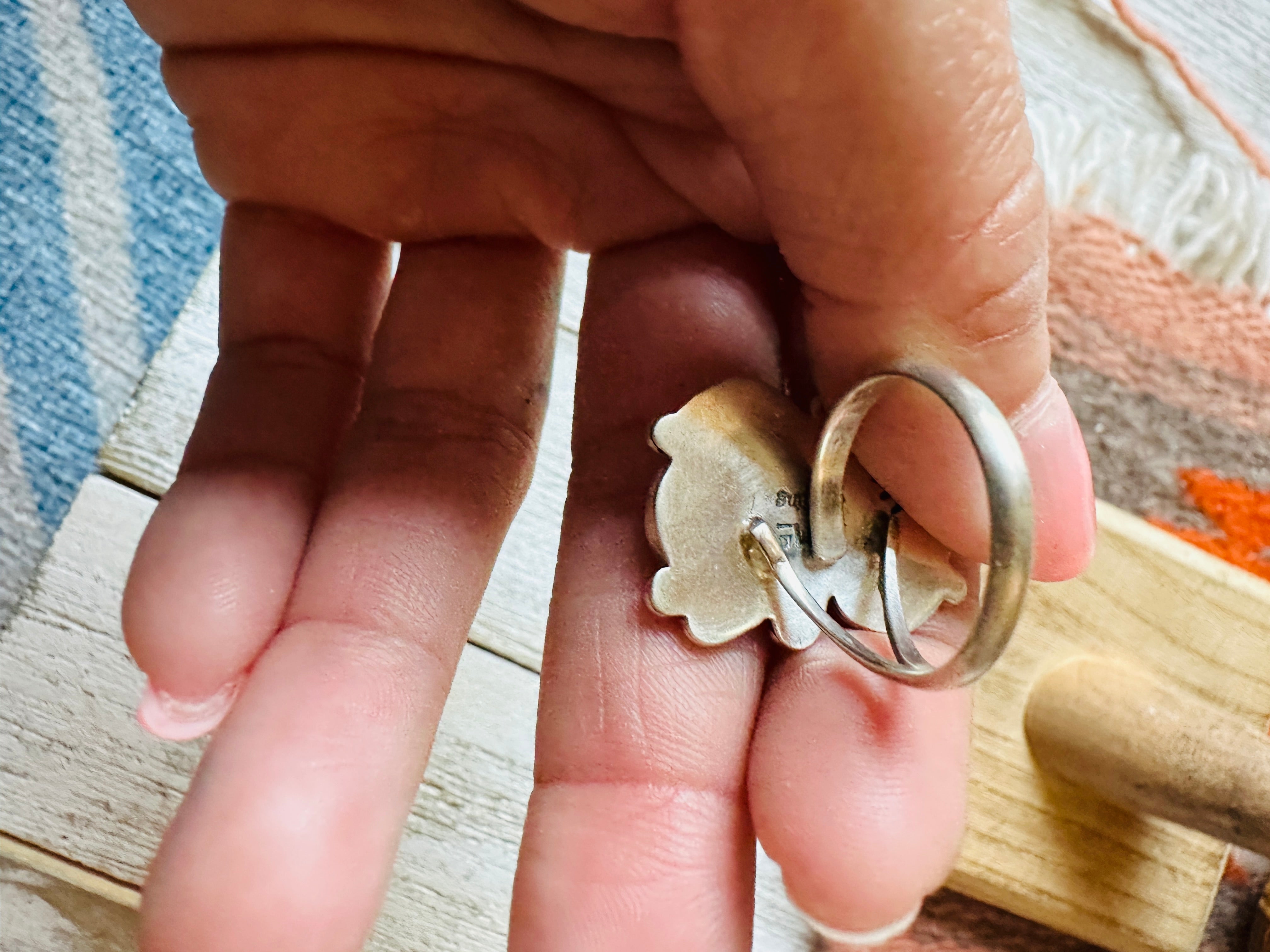 Navajo Sterling Silver & Queen Pink Conch 2-Stone Adjustable Ring